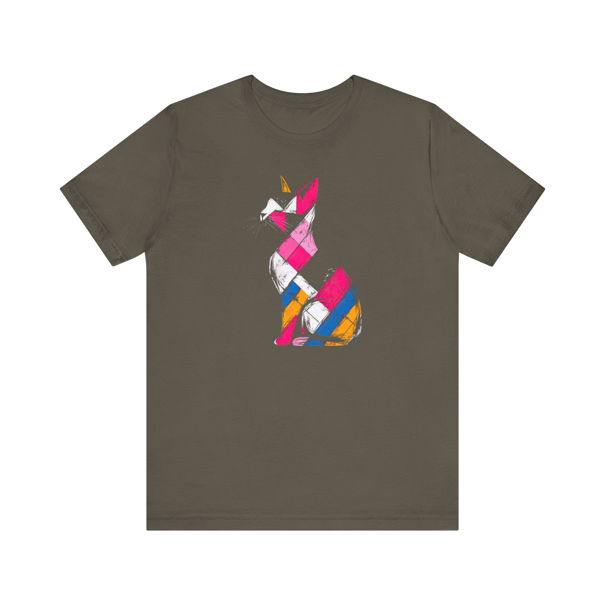 Colorful Geometric Cat T-Shirt – Modern Art Cat Design