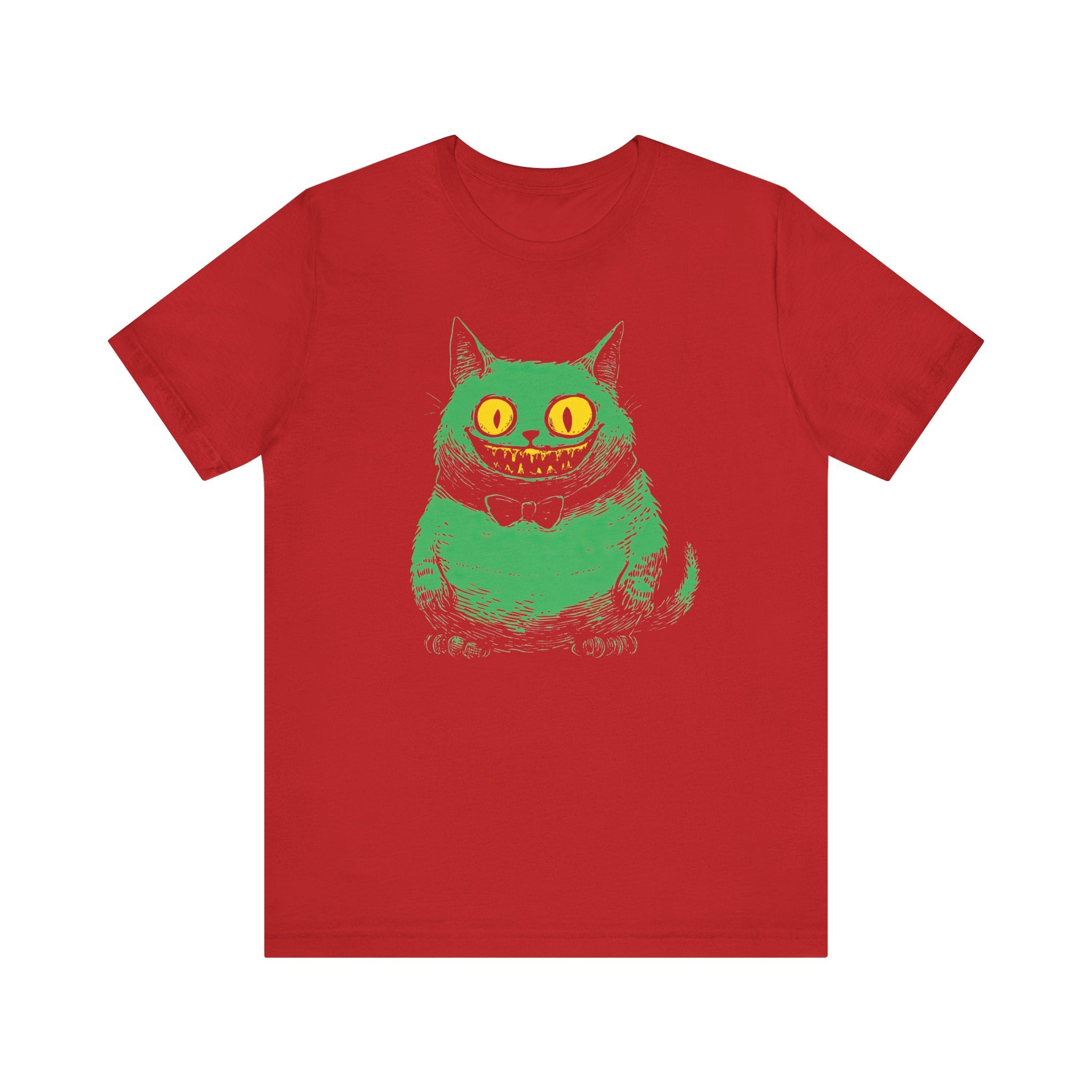 Cheshire Cat T-Shirt - Creepy Green Grinning Cat Design