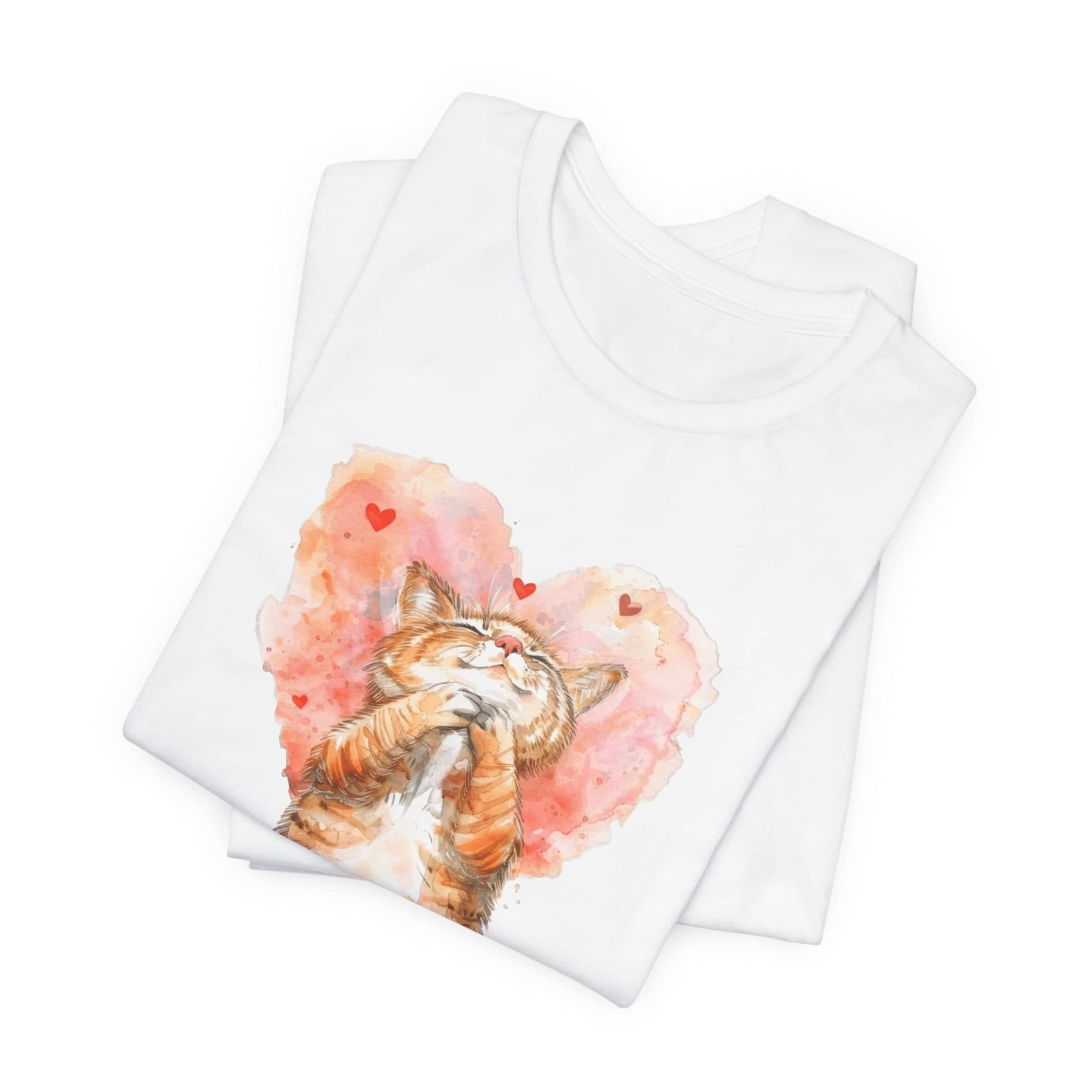 Love Whiskers Tee - Watercolor Heart & Cat T-Shirt