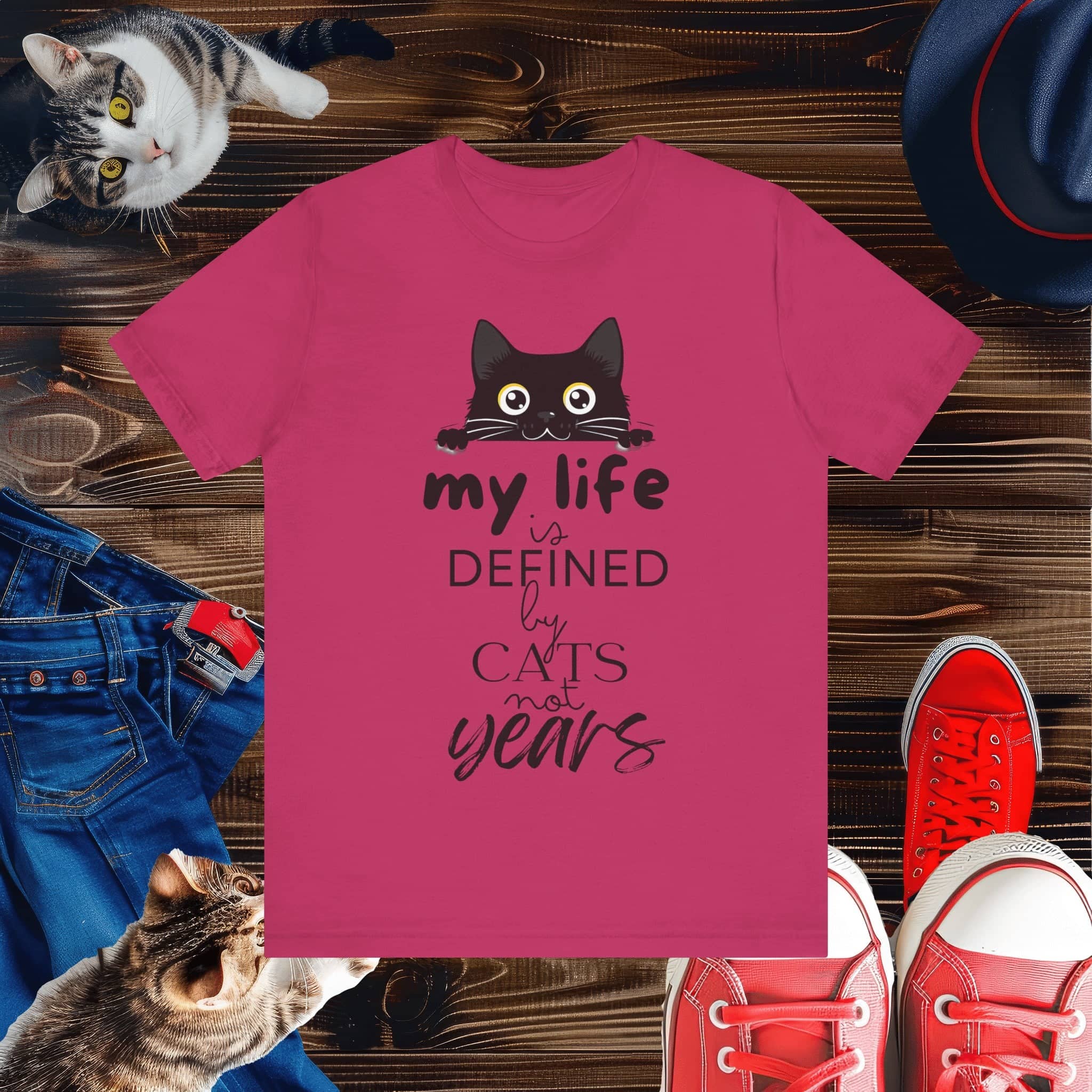 Black Cat T-Shirt - 'My Life is Defined by Cats Not Years' - Unique Cat Lover Tee - Gift for Cat Owners
