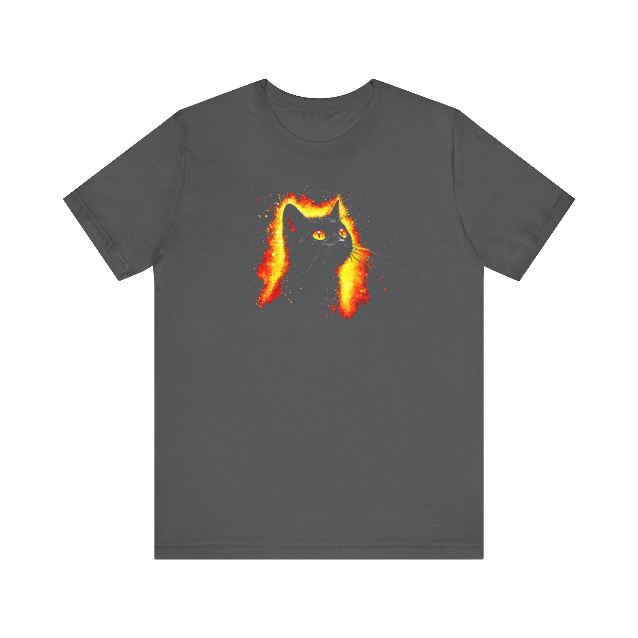 Fiery Black Cat Graphic Tee – Bold and Vibrant Cat Lover Shirt