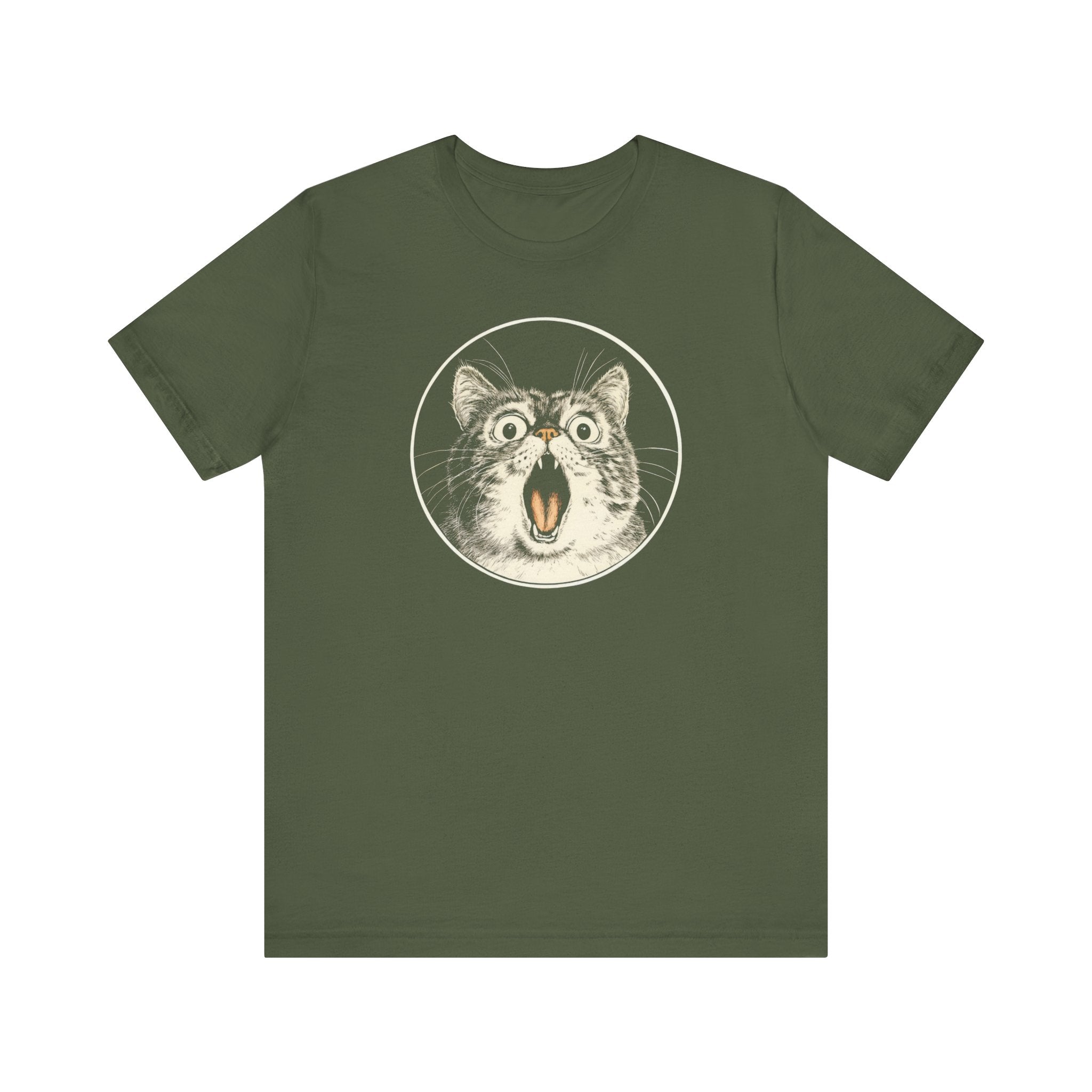 Surprised Cat Graphic Tee – Vintage Style Cat Lover Shirt