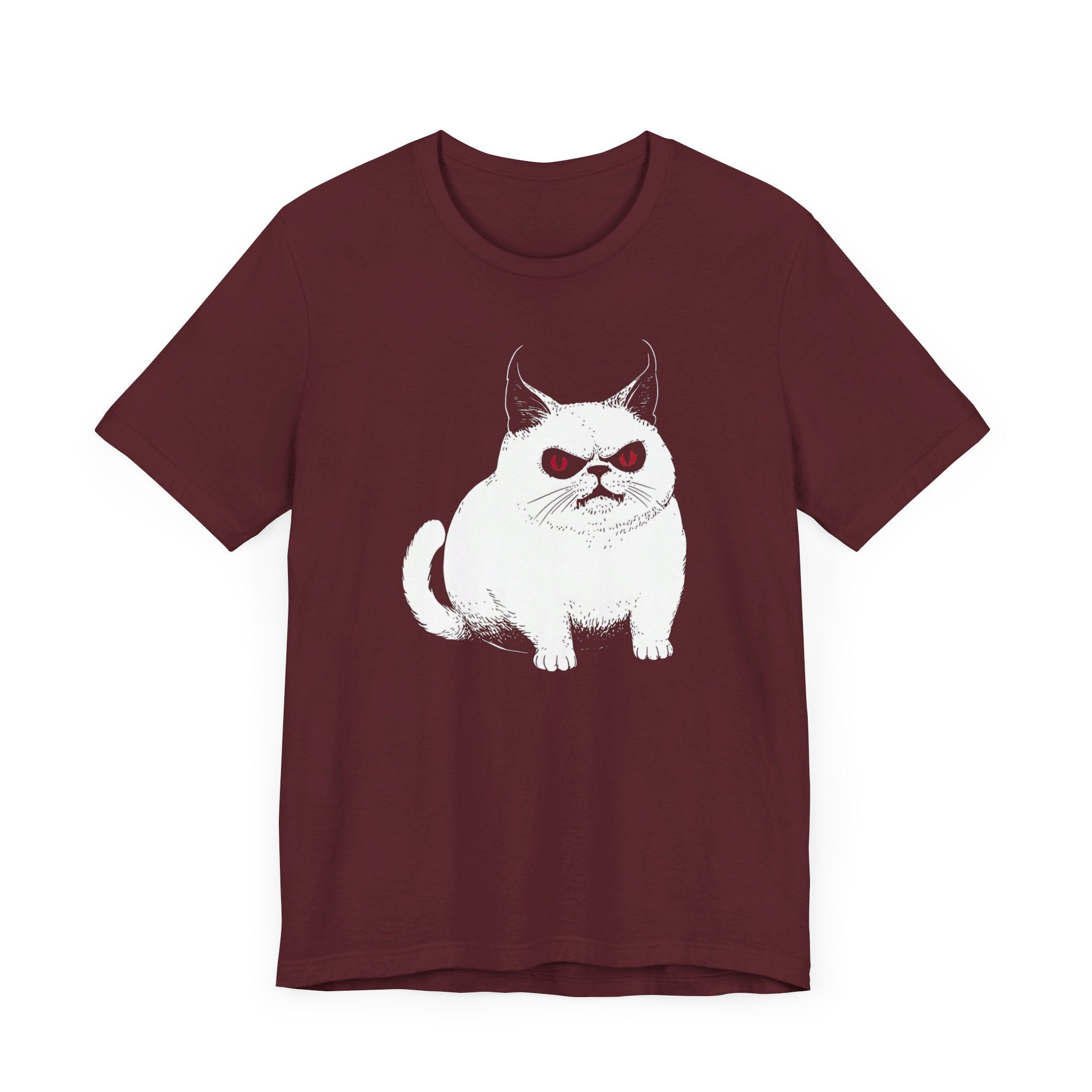 Grumpy White Cat T-Shirt with Red Eyes - Cute and Sassy Design