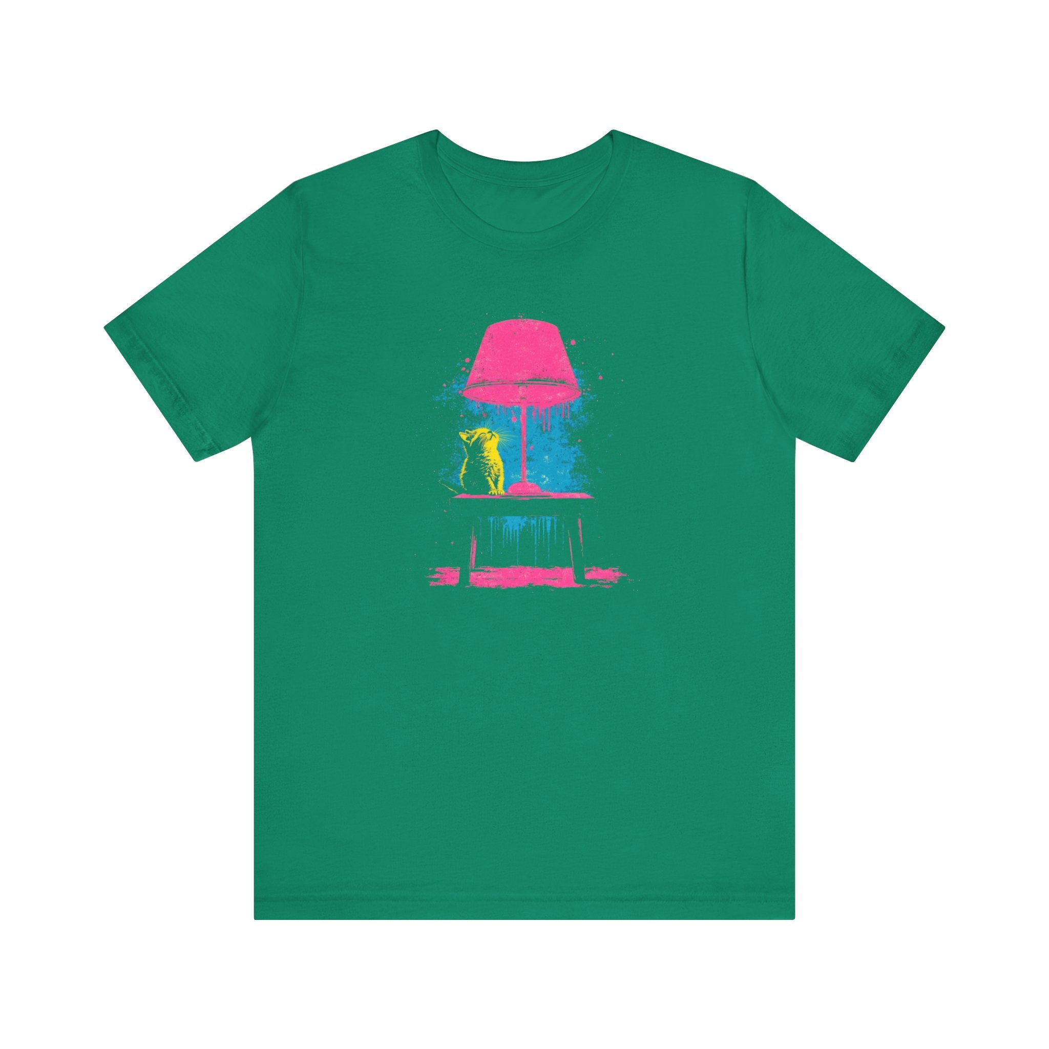 Retro Neon Cat and Lamp T-Shirt - Vibrant Pop Art Style Graphic Tee
