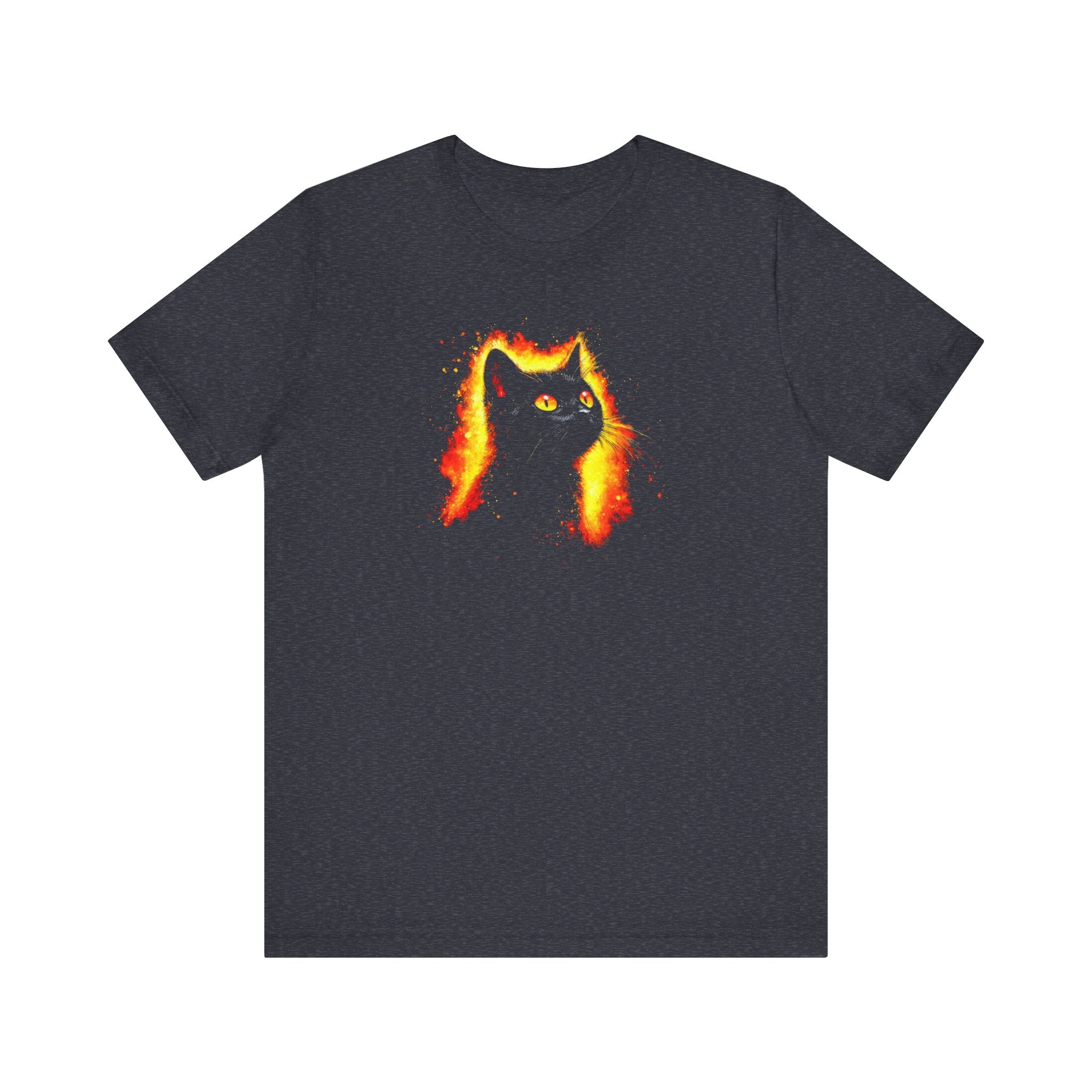 Fiery Black Cat Graphic Tee – Bold and Vibrant Cat Lover Shirt