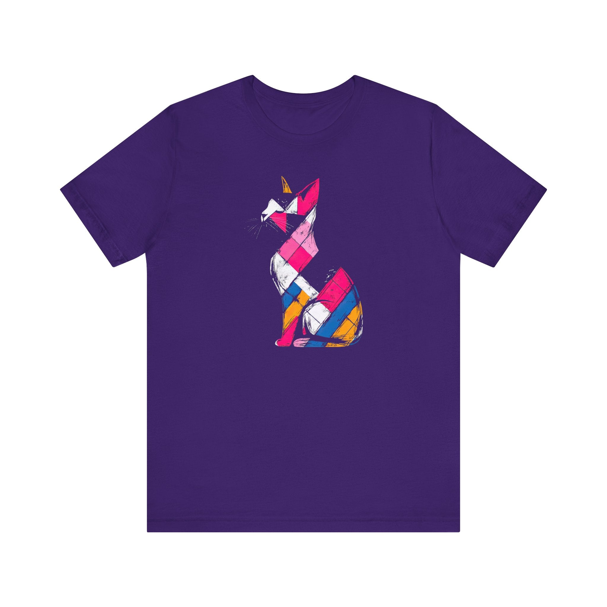 Colorful Geometric Cat T-Shirt – Modern Art Cat Design