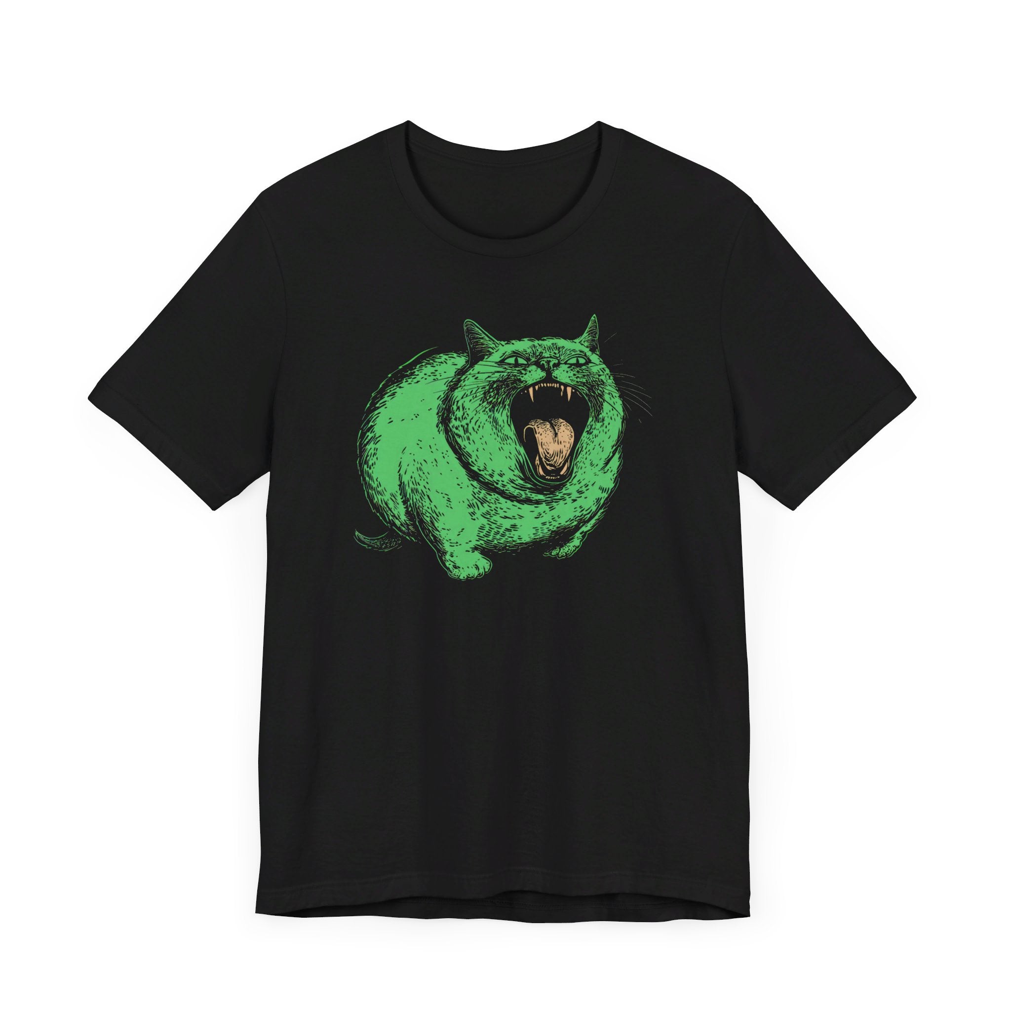 Green Monster Cat T-Shirt - Fierce Feline Halloween Graphic Tee