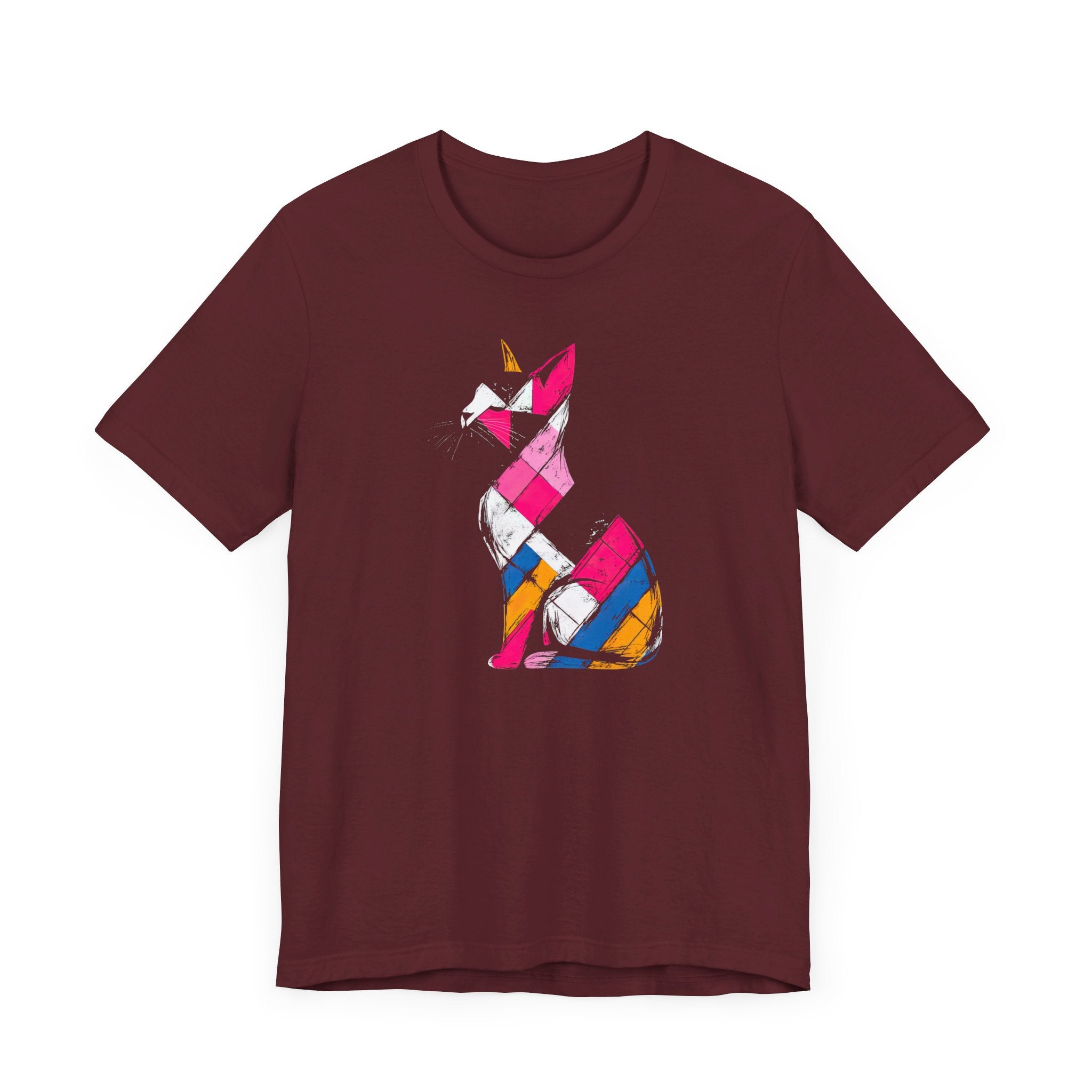 Colorful Geometric Cat T-Shirt – Modern Art Cat Design