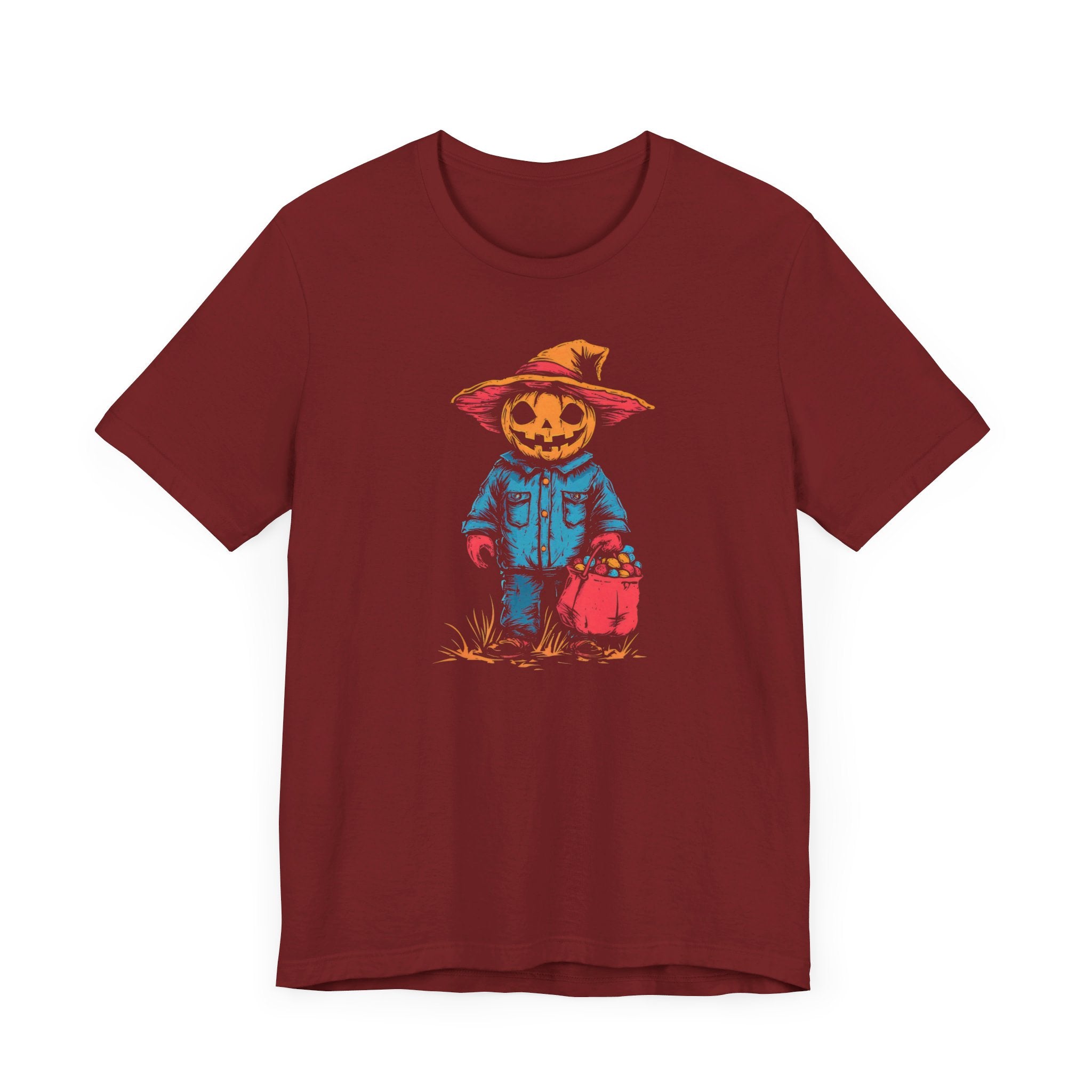 Pumpkin Scarecrow Halloween Graphic Tee – Spooky Trick-or-Treat Shirt