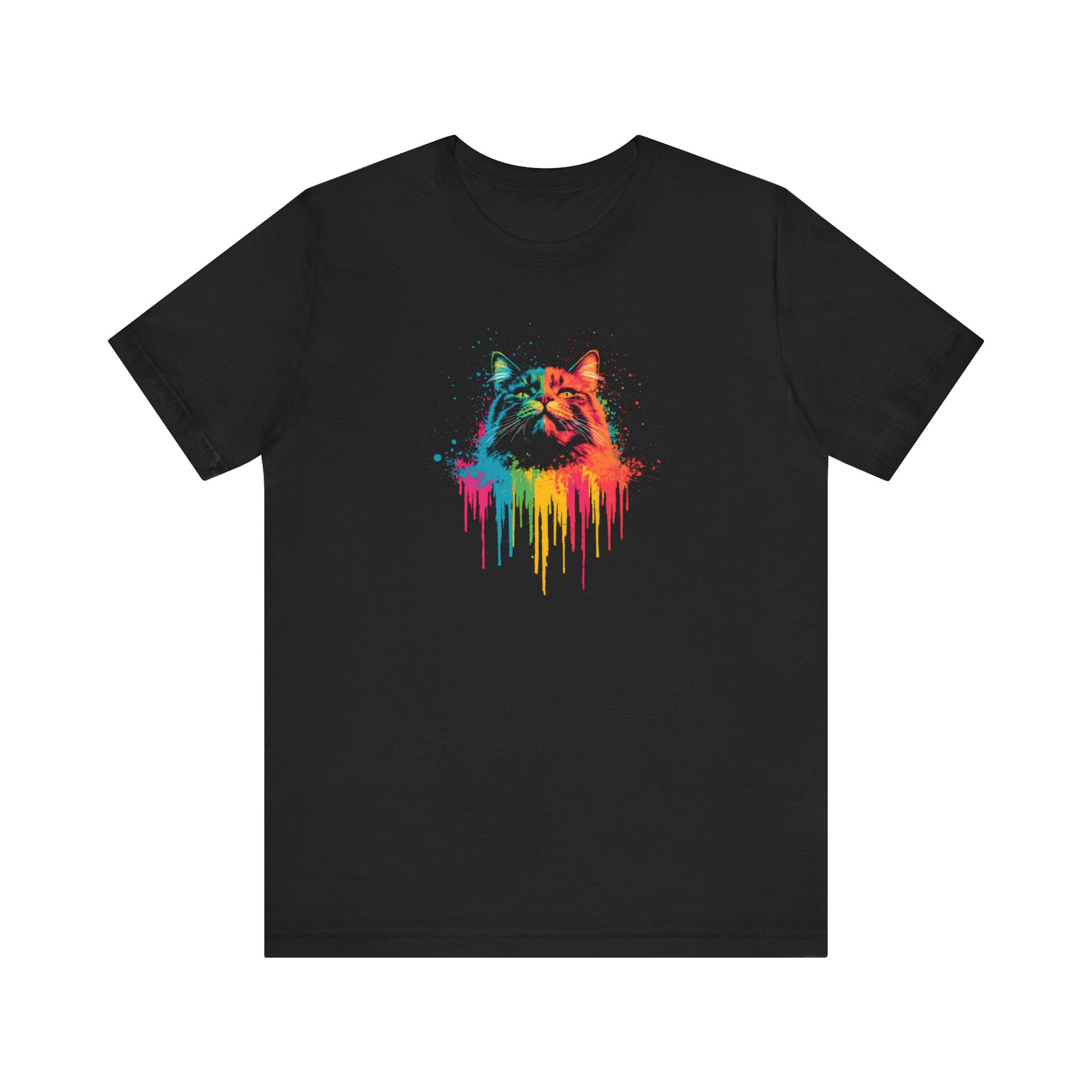 Colorful Dripping Cat T-Shirt - Vibrant Feline Art Tee