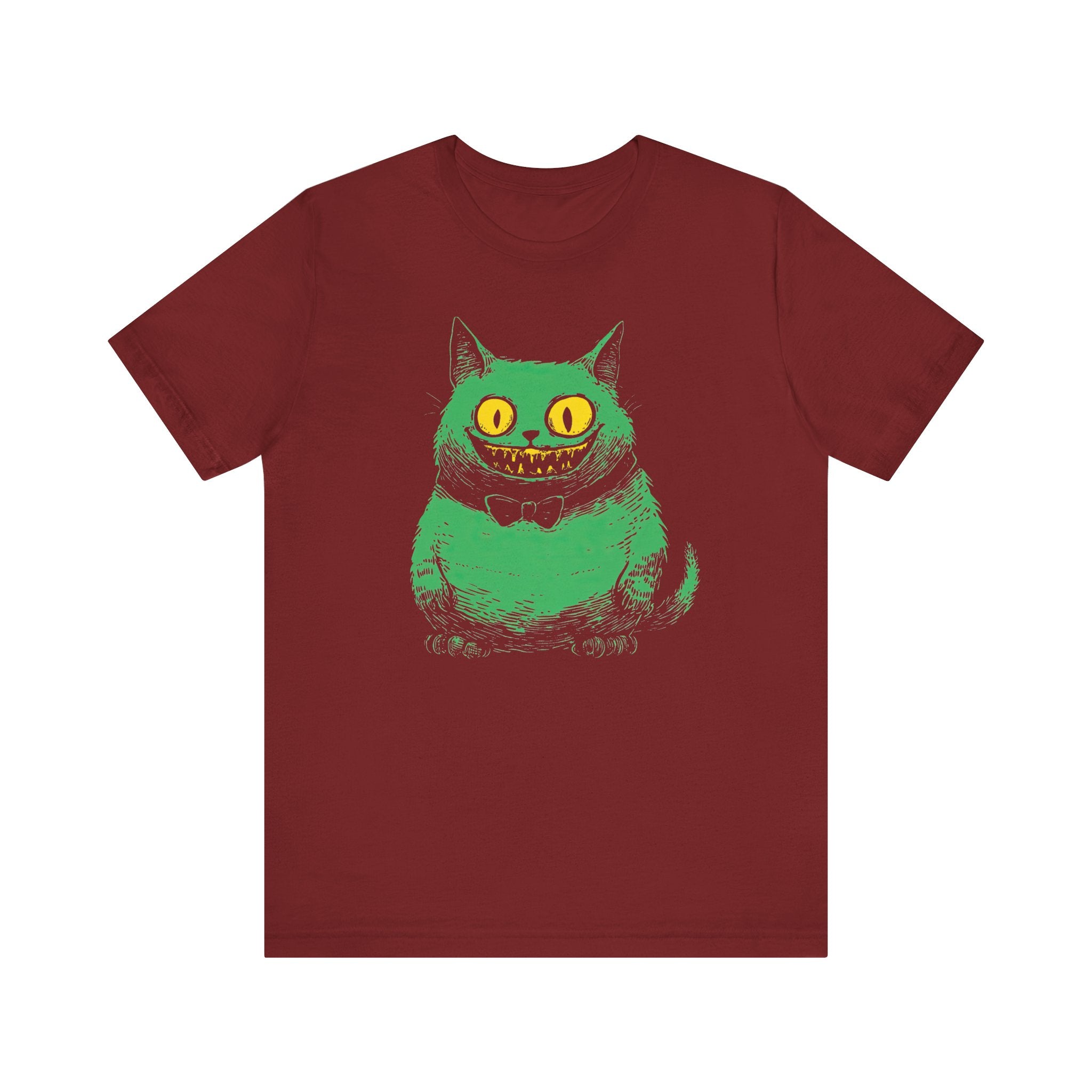 Cheshire Cat T-Shirt - Creepy Green Grinning Cat Design