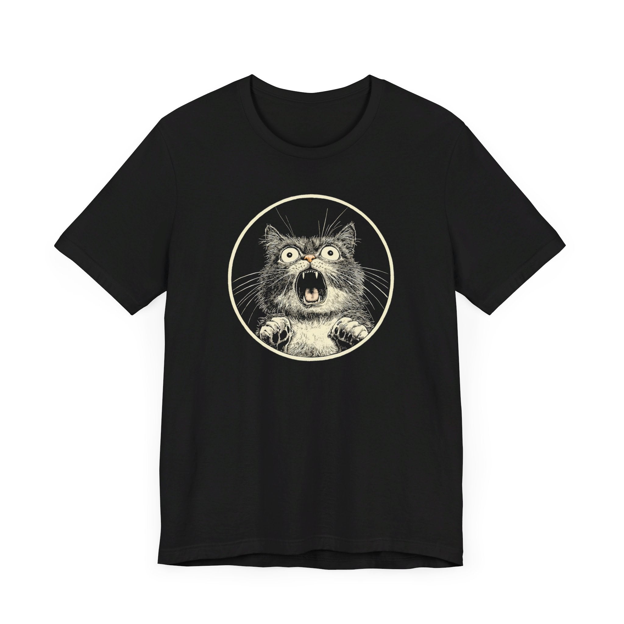 Shocked and Yelling Cat Graphic Tee – Vintage Style Cat Lover Shirt