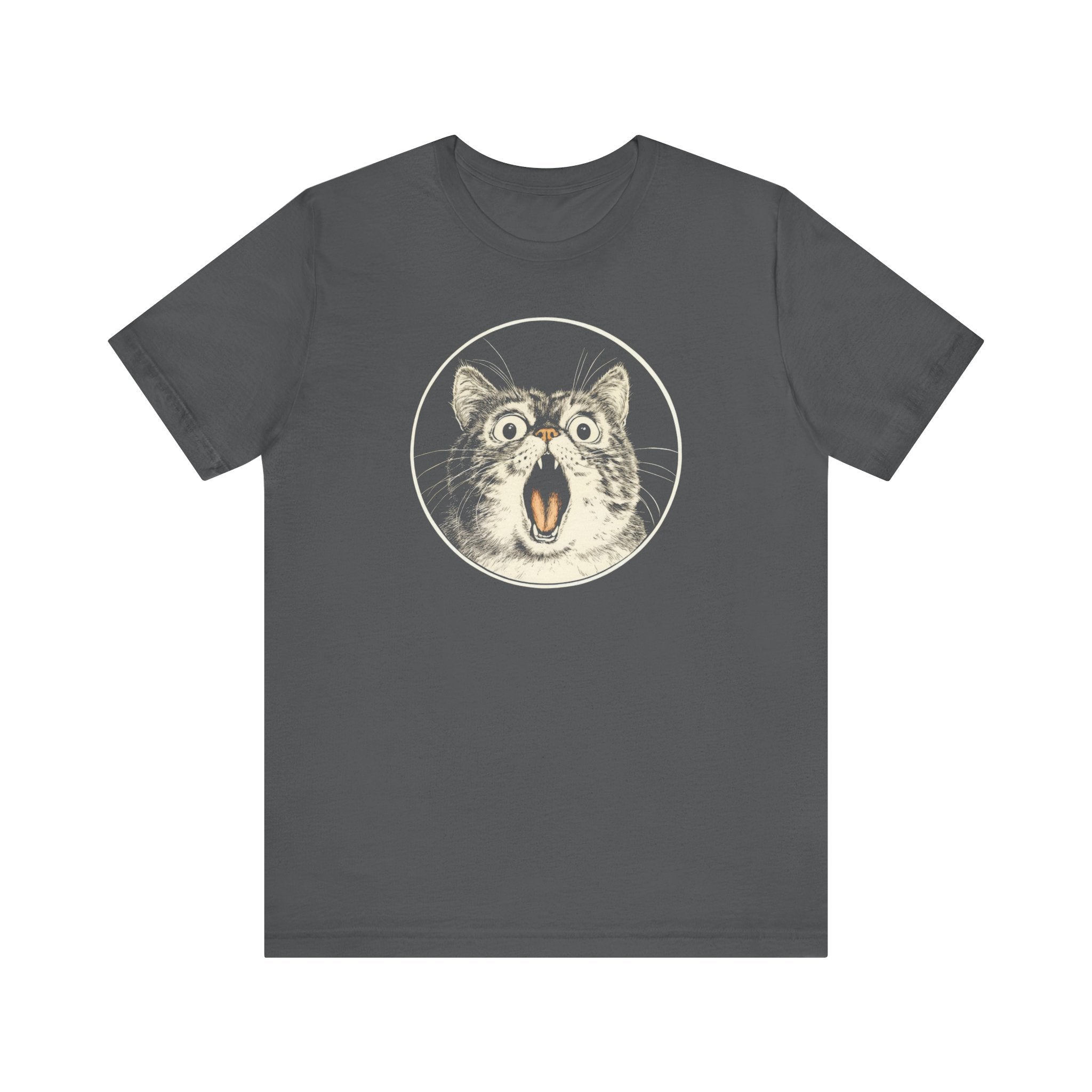 Surprised Cat Graphic Tee – Vintage Style Cat Lover Shirt