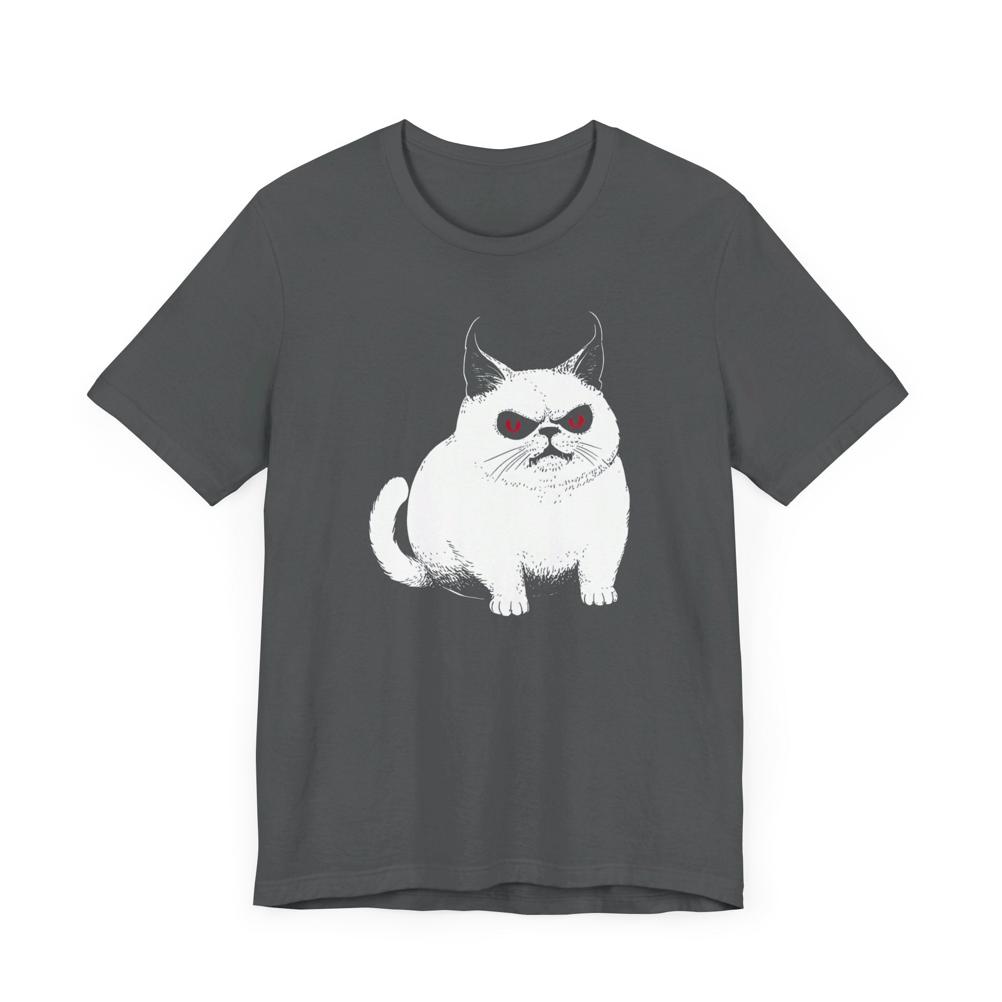 Grumpy White Cat T-Shirt with Red Eyes - Cute and Sassy Design