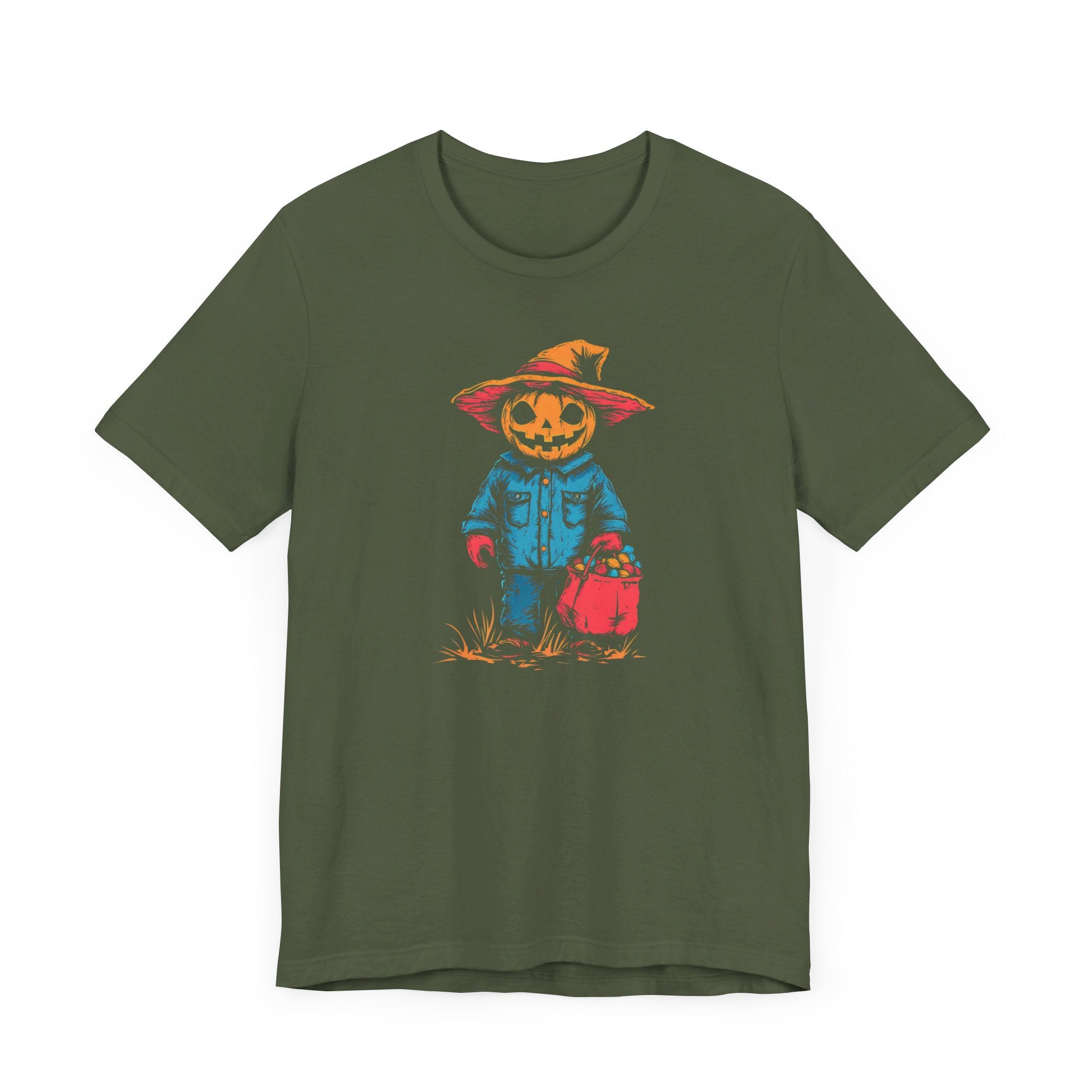 Pumpkin Scarecrow Halloween Graphic Tee – Spooky Trick-or-Treat Shirt