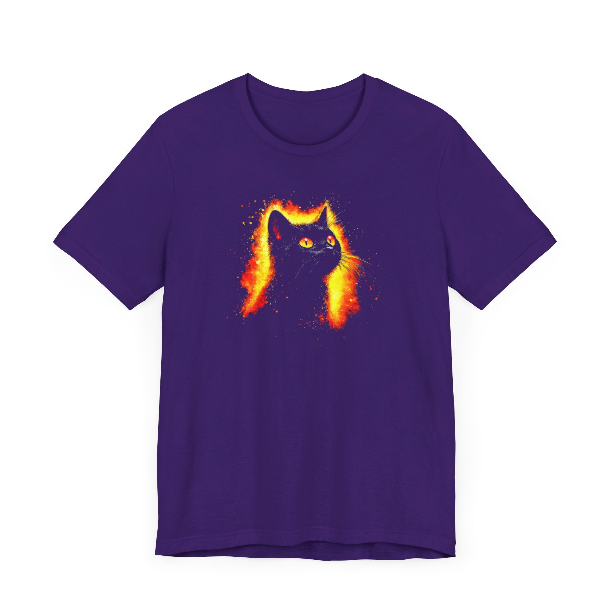 Fiery Black Cat Graphic Tee – Bold and Vibrant Cat Lover Shirt