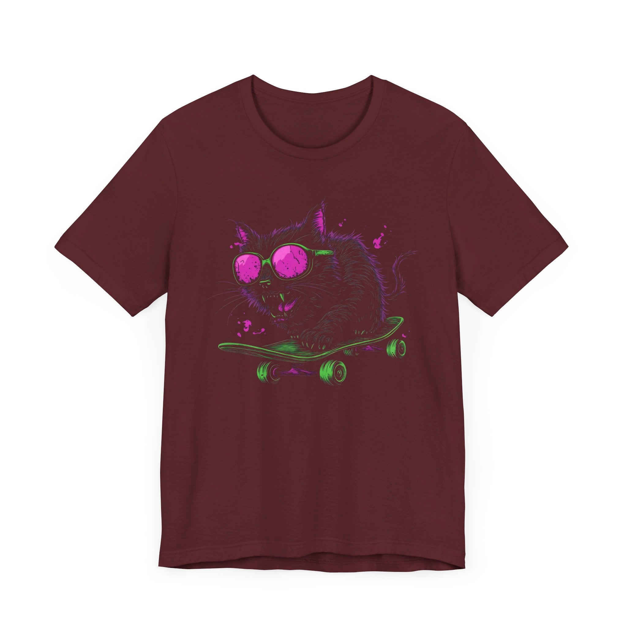 Cool Cat on Skateboard T-Shirt Neon Sunglasses Design