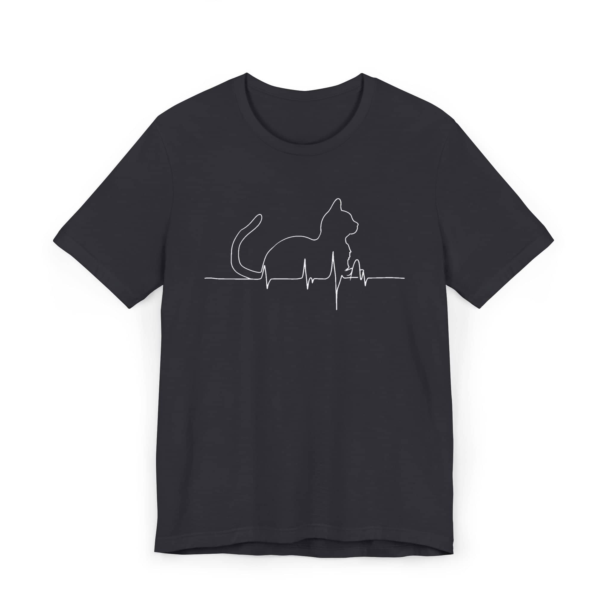 Cat Heartbeat Line Art Shirt Minimalist Cat Lover Gift