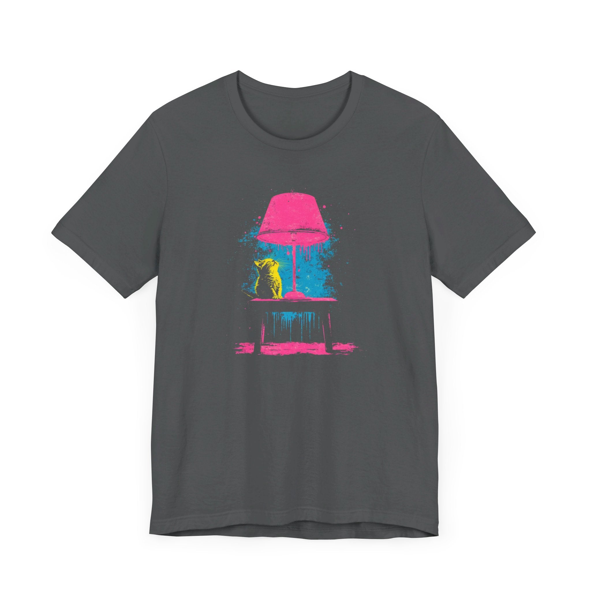 Retro Neon Cat and Lamp T-Shirt - Vibrant Pop Art Style Graphic Tee