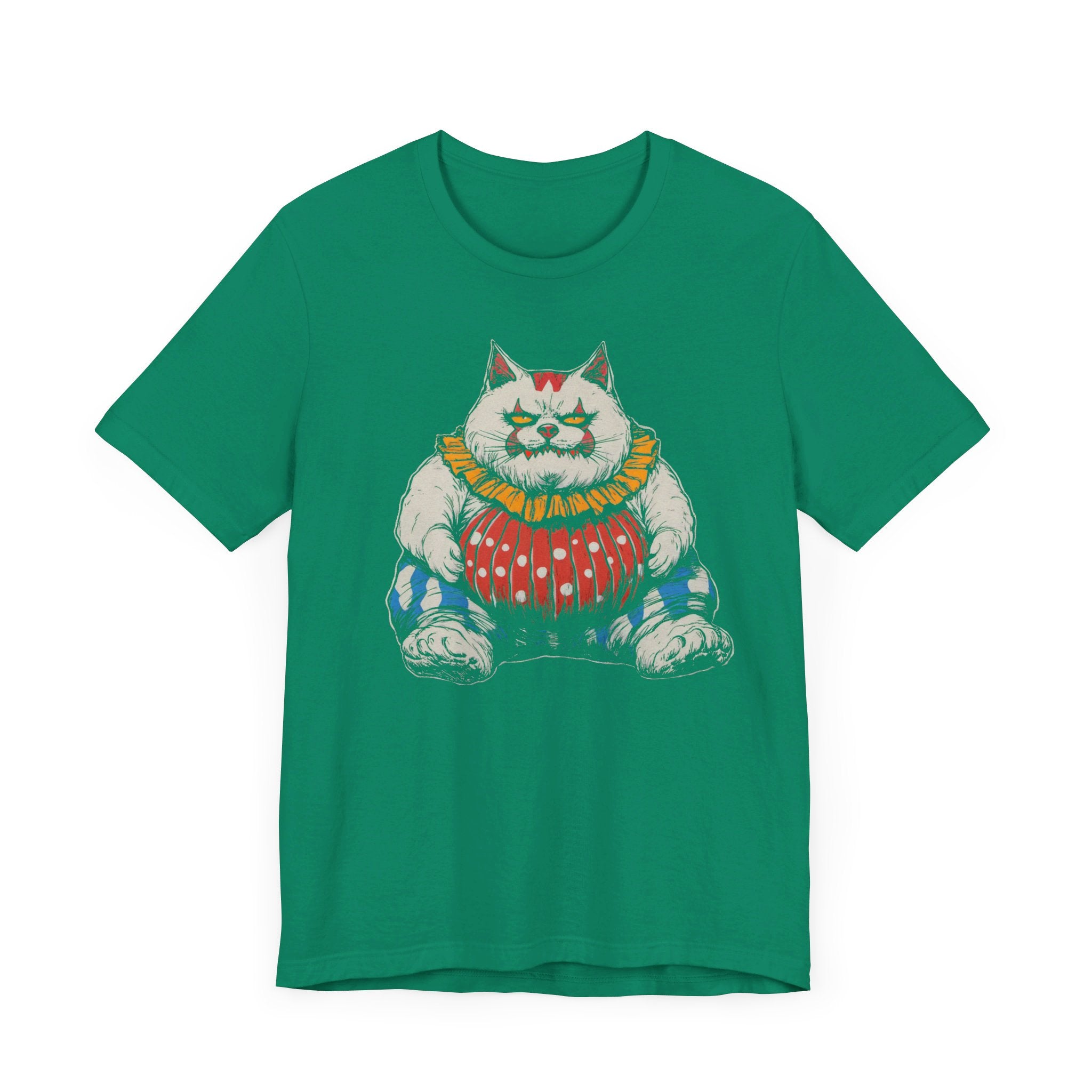Clown Cat T-Shirt - Playful White Cat in Colorful Costume