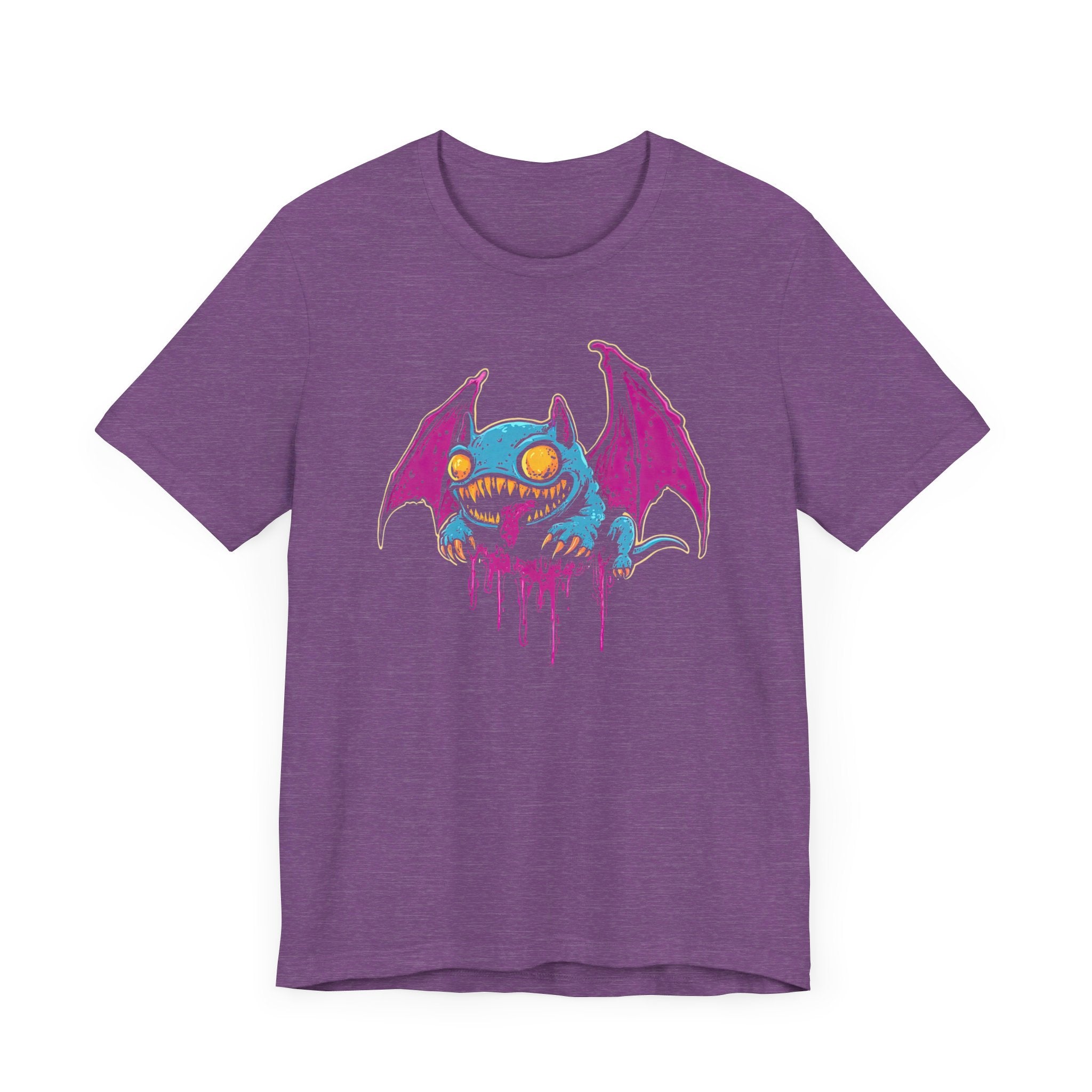 Dripping Neon Bat Creature T-Shirt Vibrant Fantasy Monster Graphic Tee