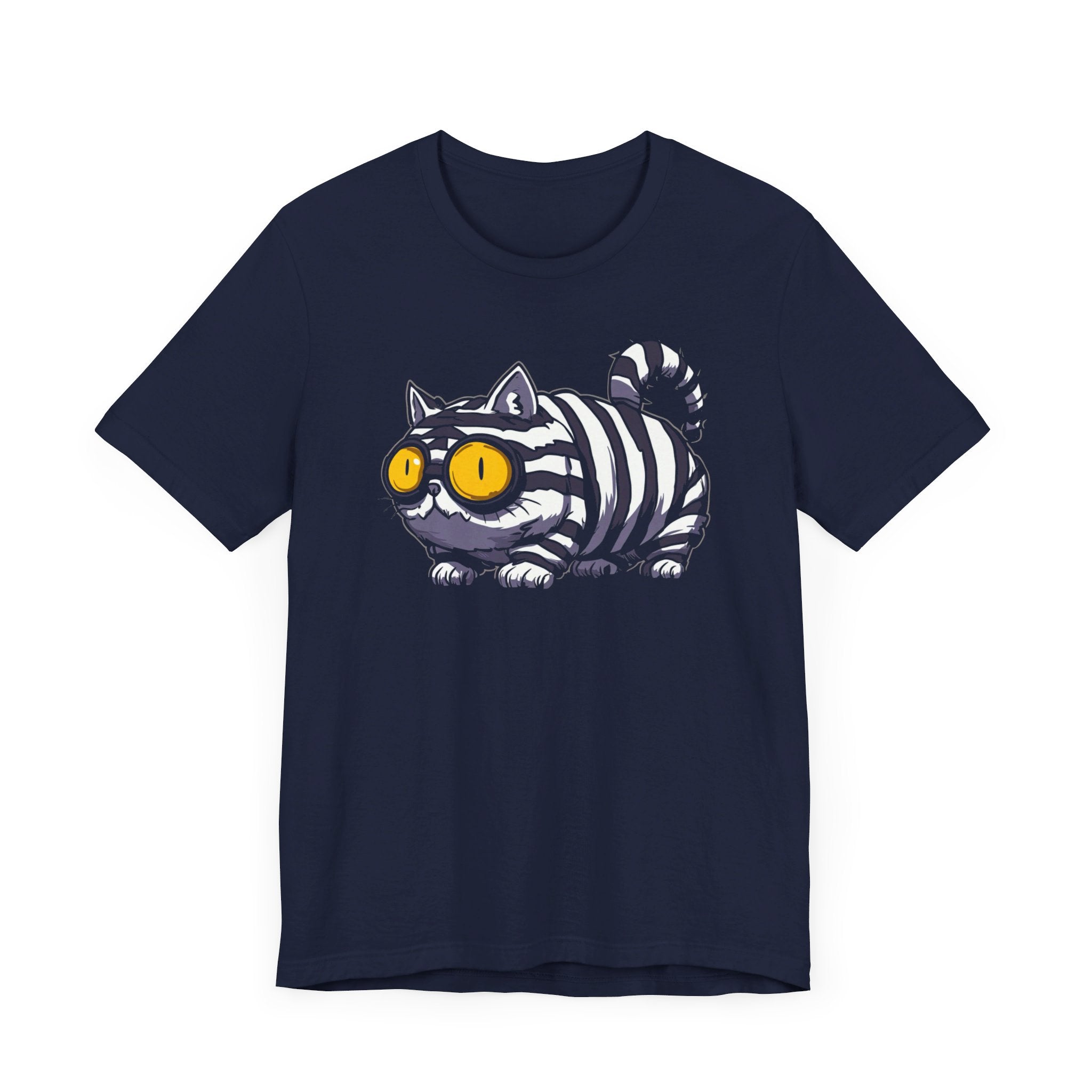 Striped Cat with Glasses T-Shirt Funny Cartoon Design