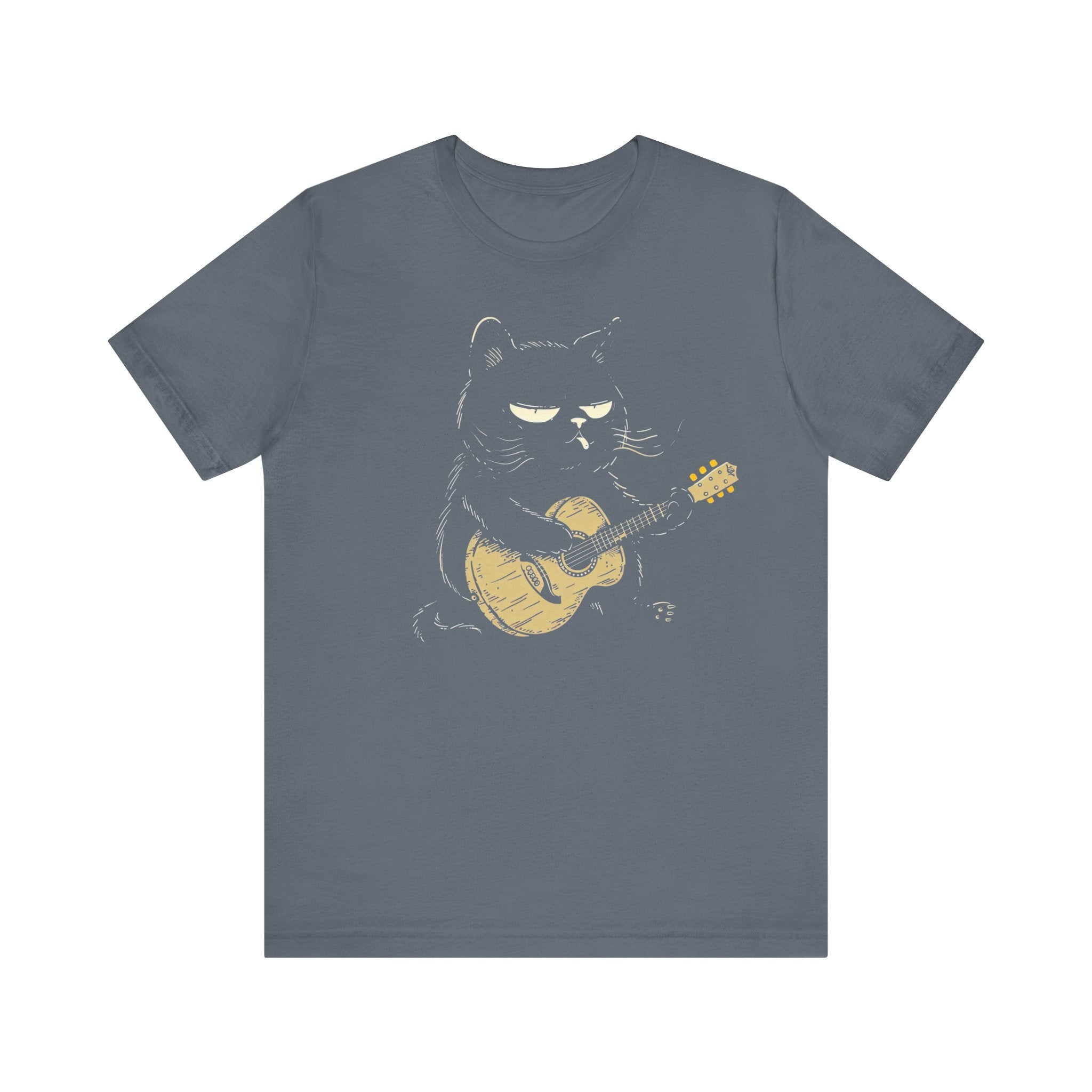 Grumpy Guitar Cat T-Shirt - Cool Cat Playing Guitar Design
