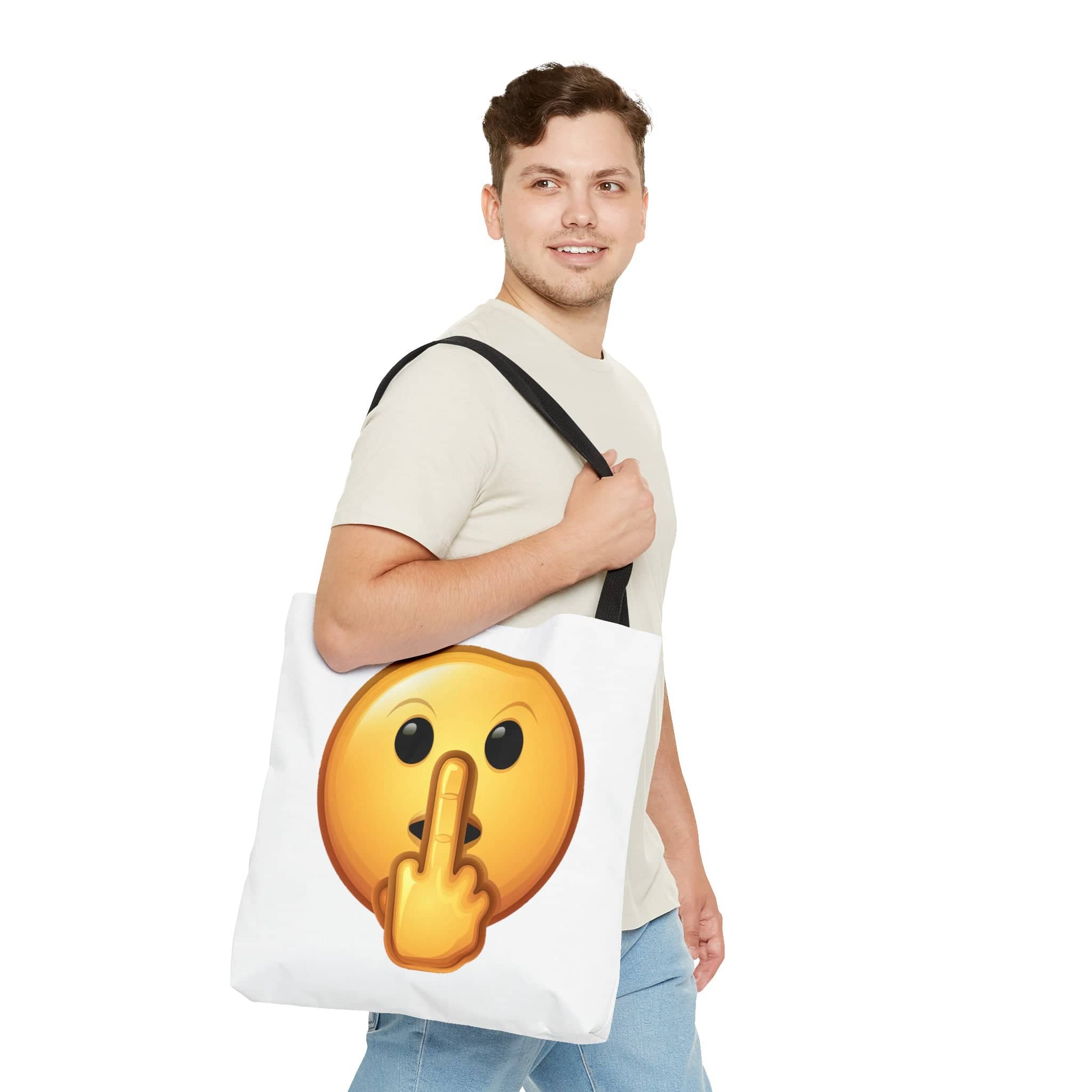 Middle Finger FU Shh Silent Protest Emoji Tote Bag (AOP)