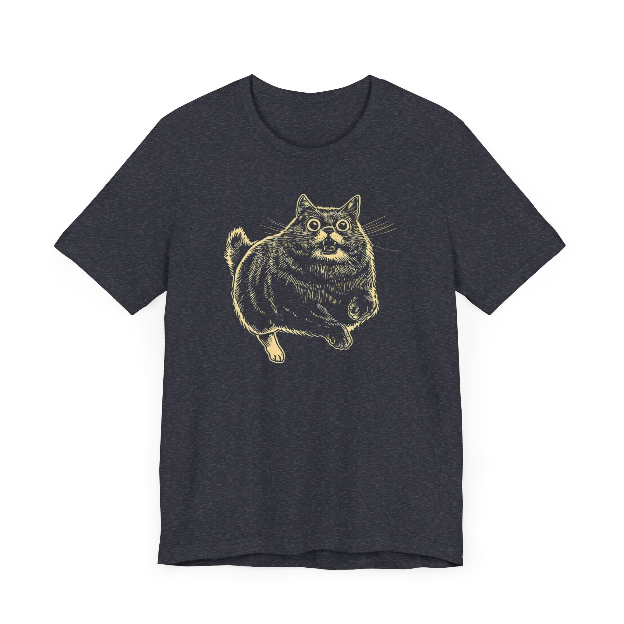Surprised Cat in Action T-Shirt – Quirky Cat Lover’s Tee