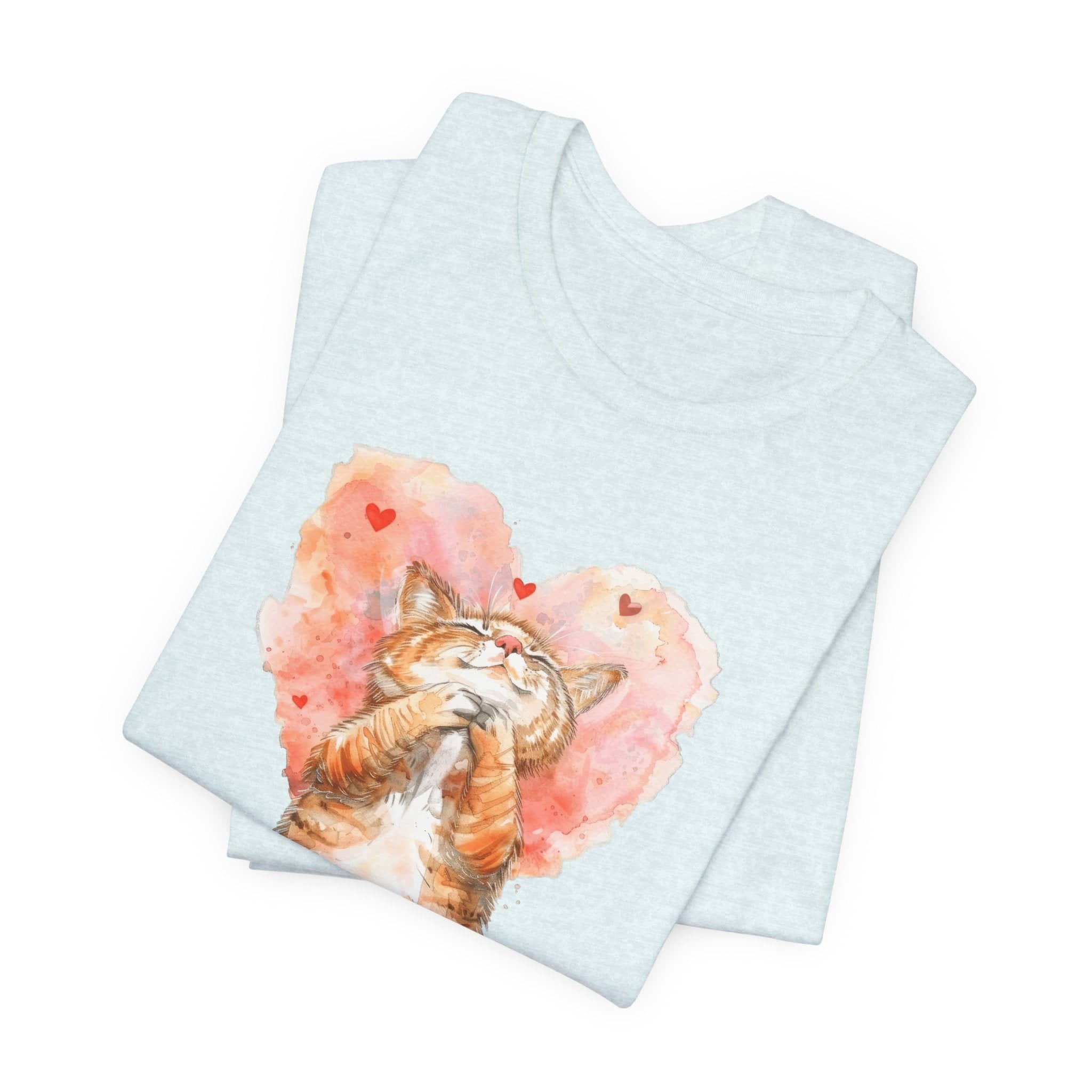 Love Whiskers Tee - Watercolor Heart & Cat T-Shirt