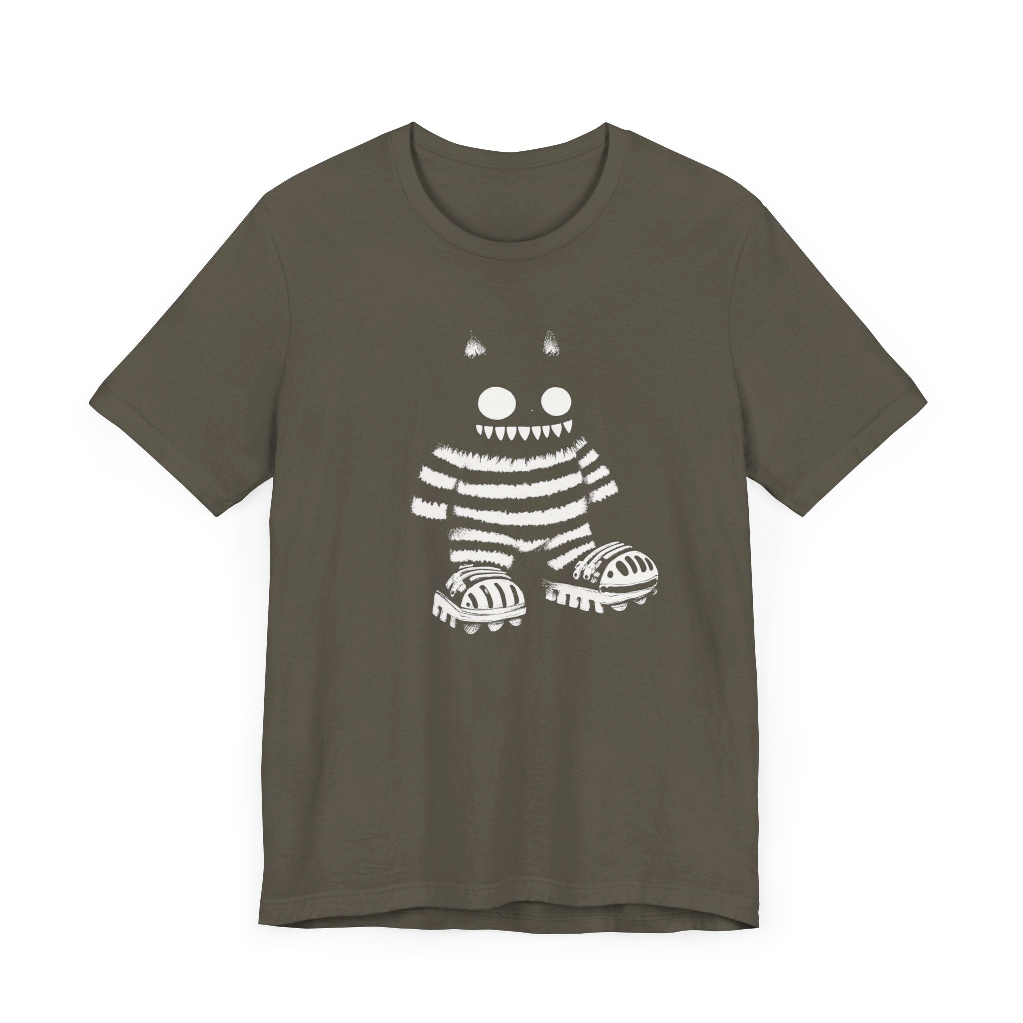Striped Cat Monster Graphic Tee – Playful and Edgy Creature Design Shirt