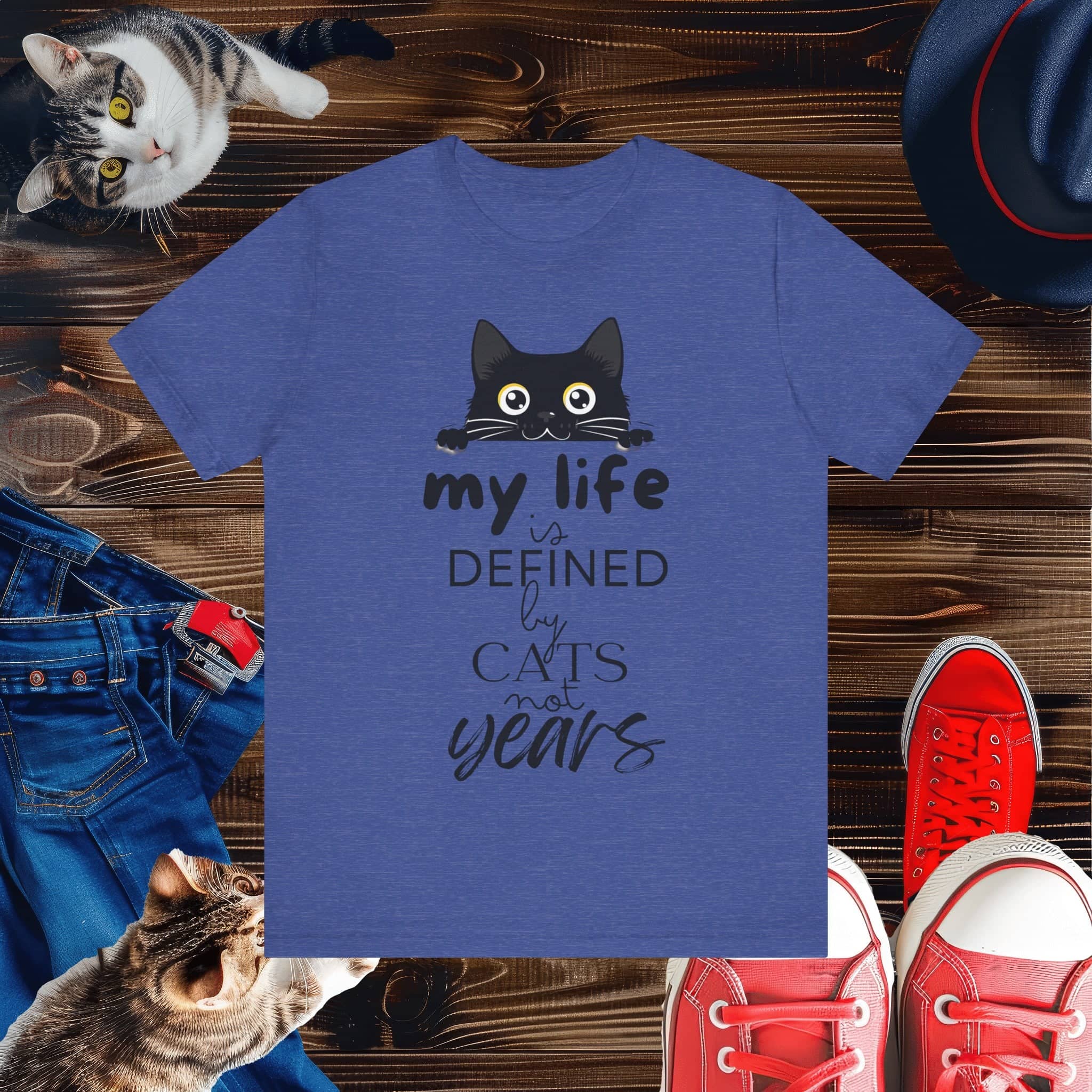 Black Cat T-Shirt - 'My Life is Defined by Cats Not Years' - Unique Cat Lover Tee - Gift for Cat Owners