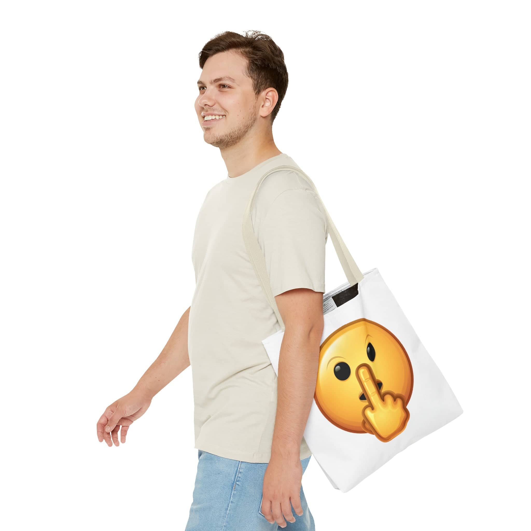 Middle Finger FU Shh Silent Protest Emoji Tote Bag (AOP)