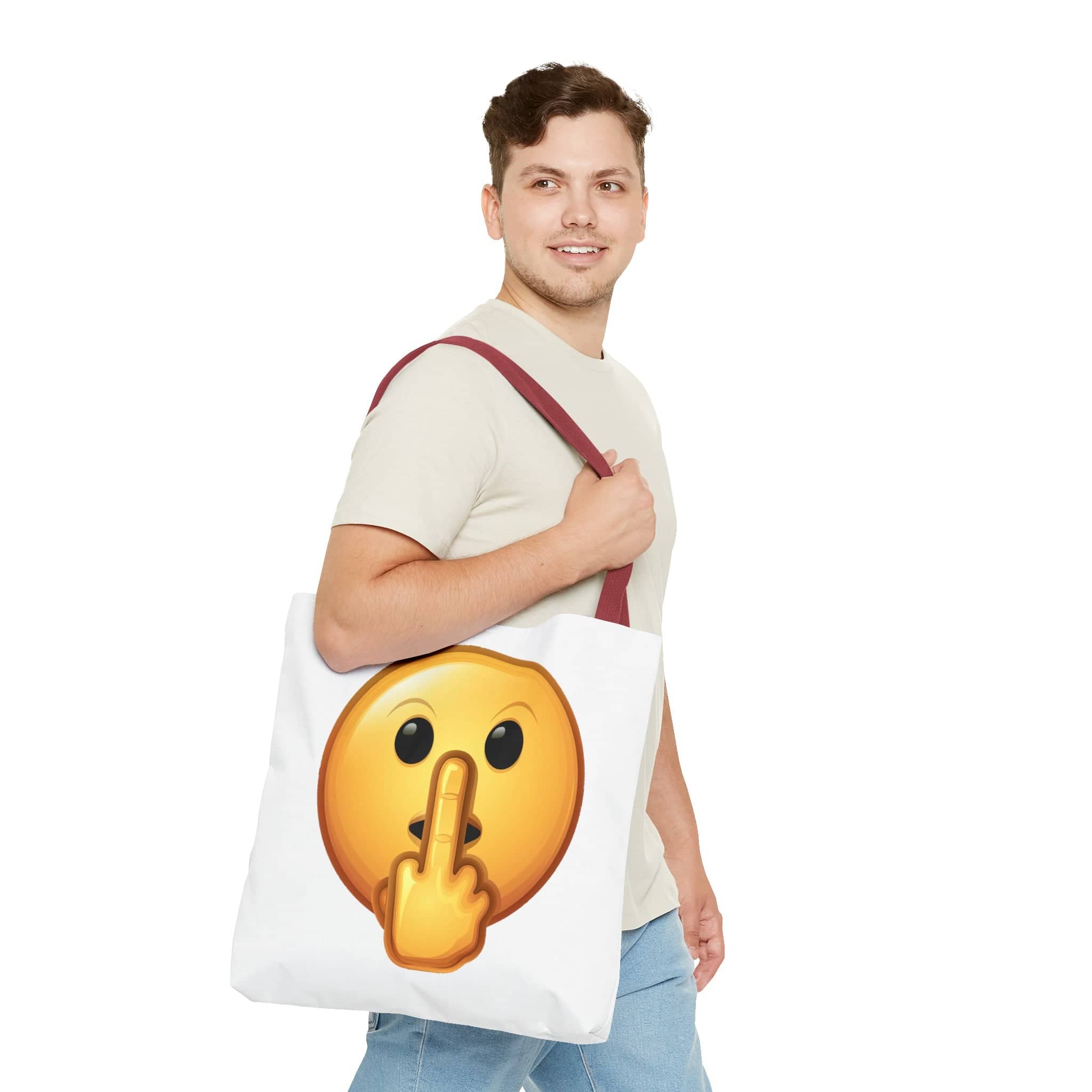 Middle Finger FU Shh Silent Protest Emoji Tote Bag (AOP)