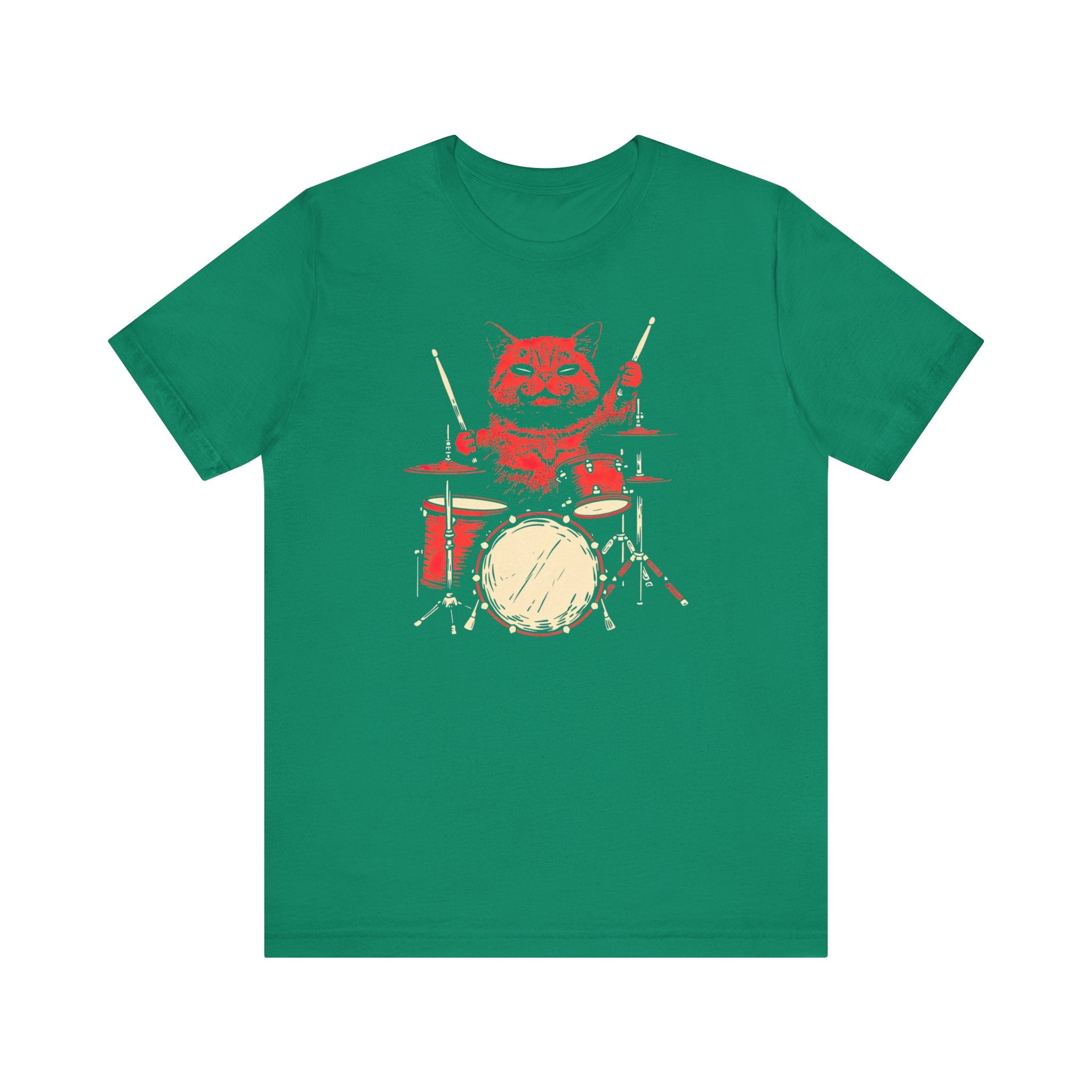 Drumming Cat T-Shirt - Feline Drummer Cool Music Design
