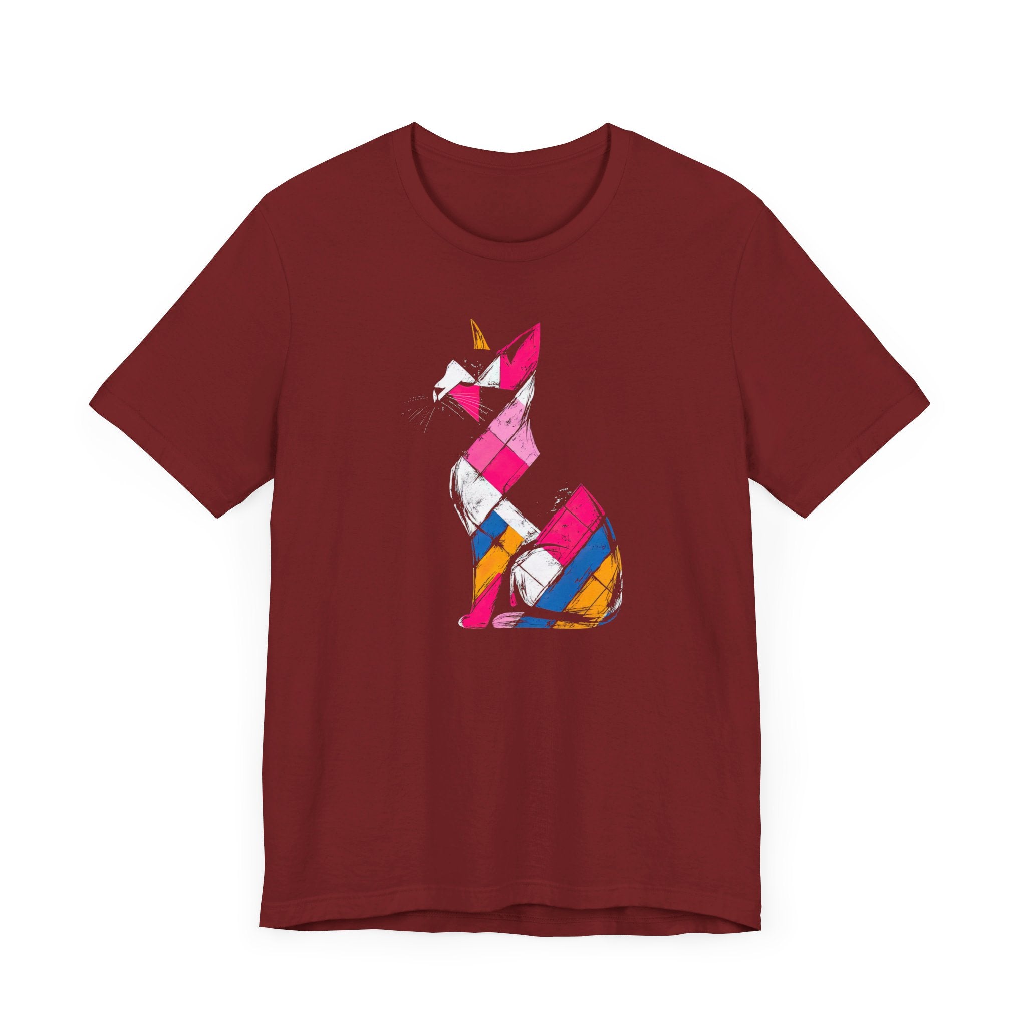 Colorful Geometric Cat T-Shirt – Modern Art Cat Design