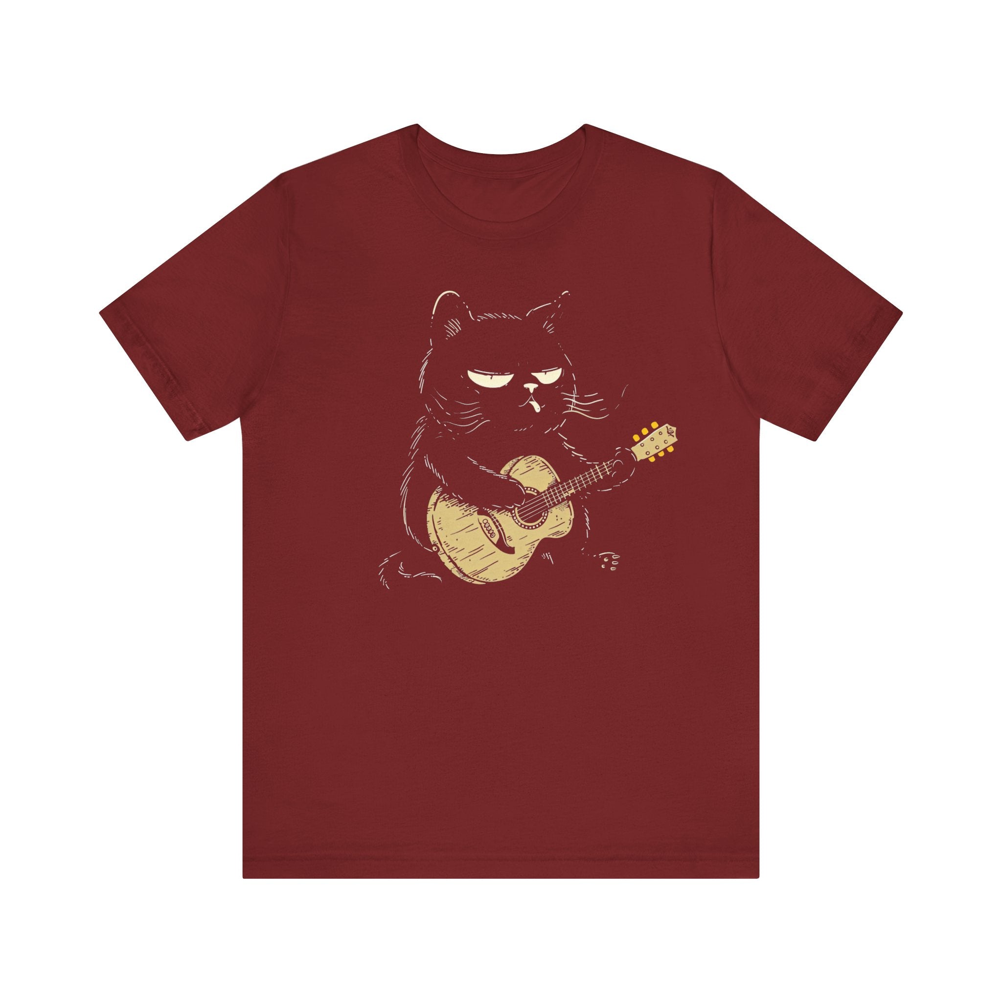 Grumpy Guitar Cat T-Shirt - Cool Cat Playing Guitar Design