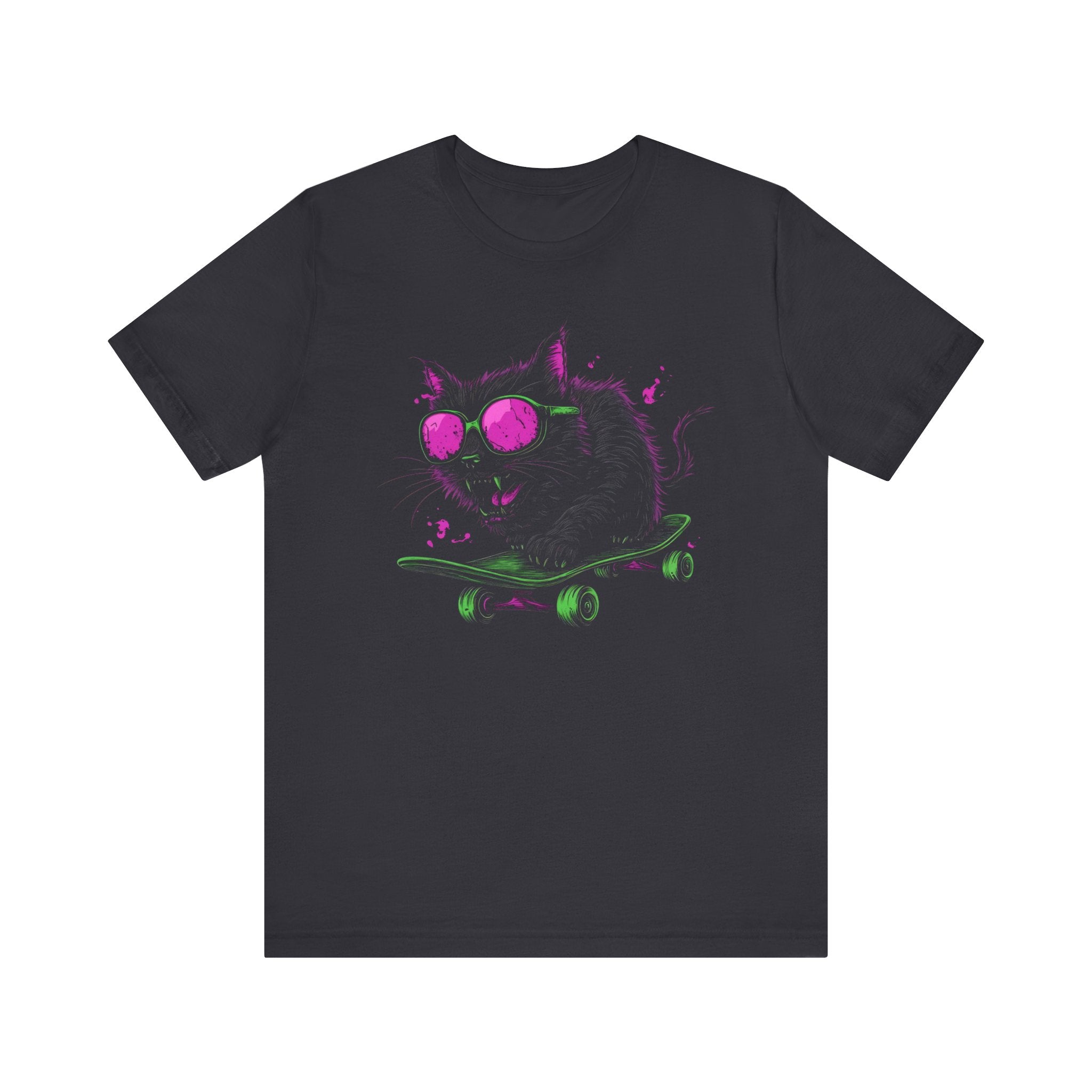 Cool Cat on Skateboard T-Shirt Neon Sunglasses Design
