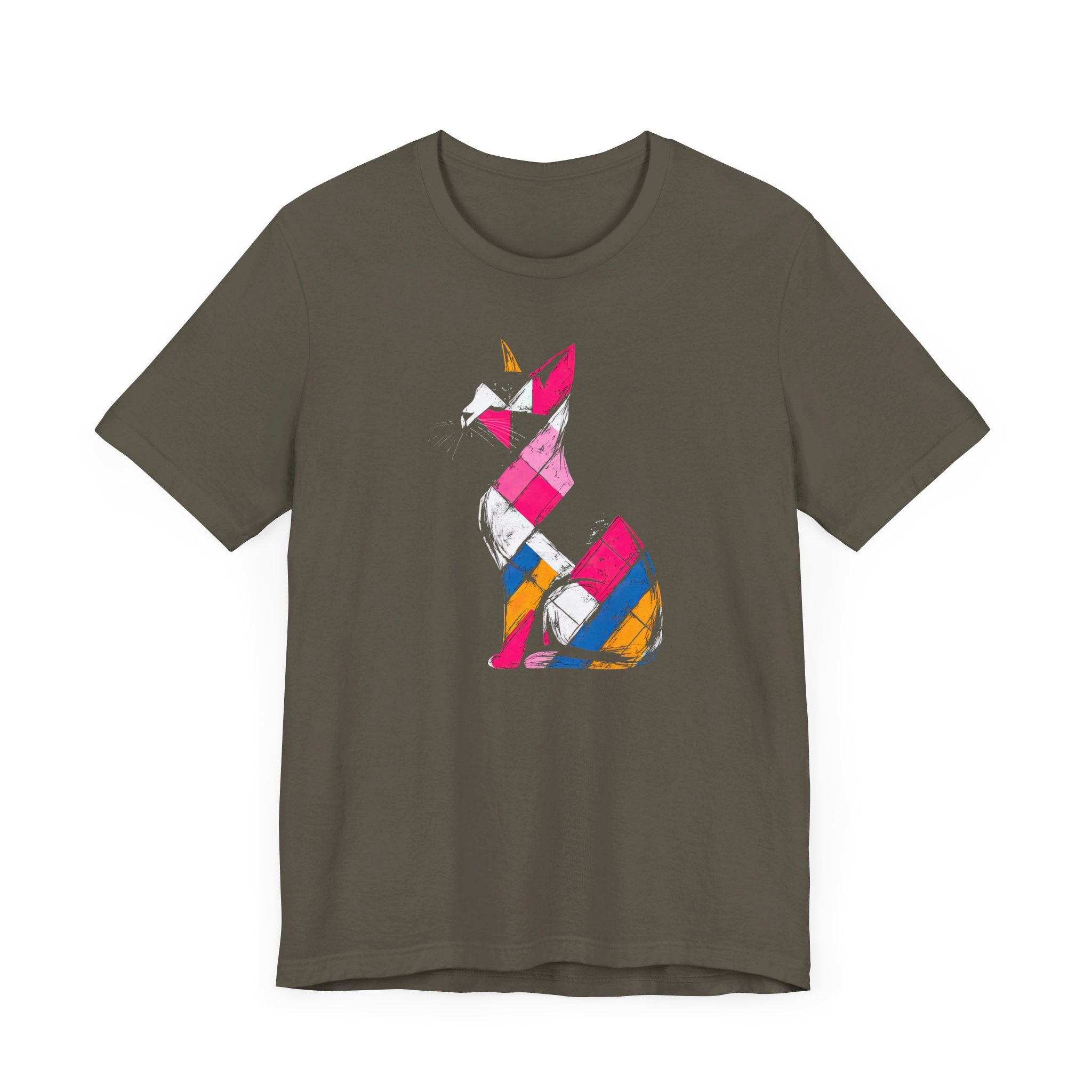 Colorful Geometric Cat T-Shirt – Modern Art Cat Design