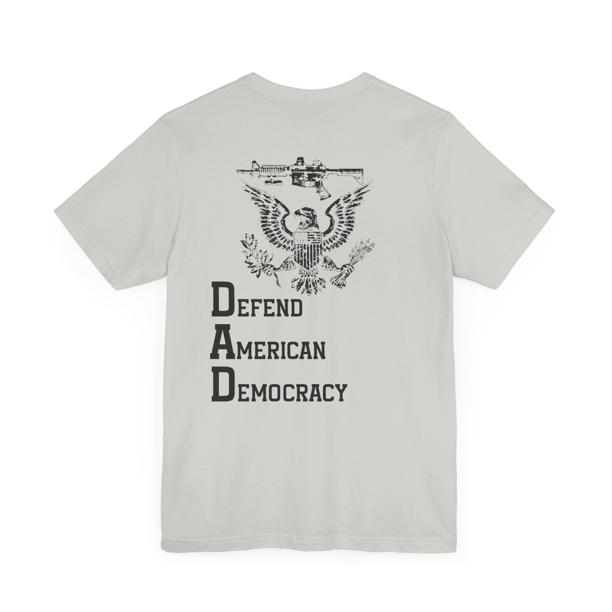 Defend American Democracy T-Shirt, Patriotic Eagle and Rifle Tee, Bold Statement Military Style Shirt, Pro-Democracy USA Apparel