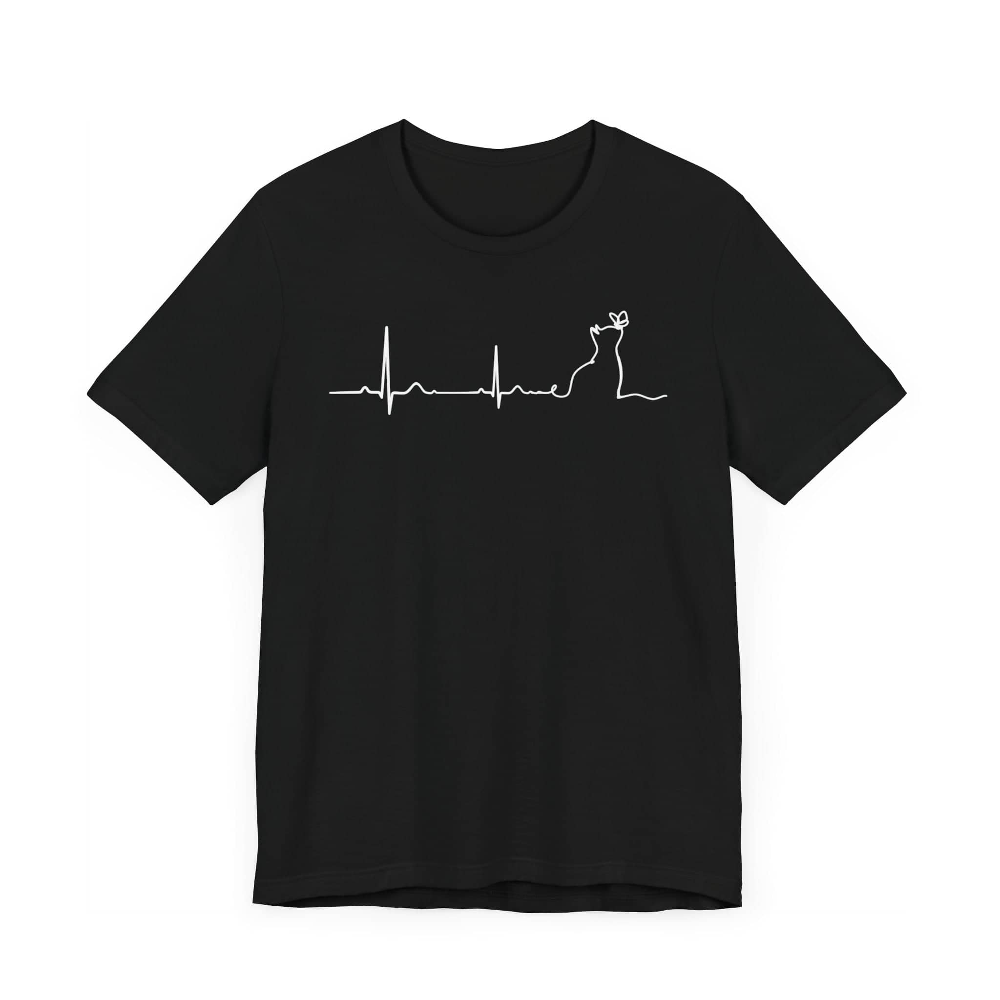 Heartbeat Cat Line Art T-Shirt