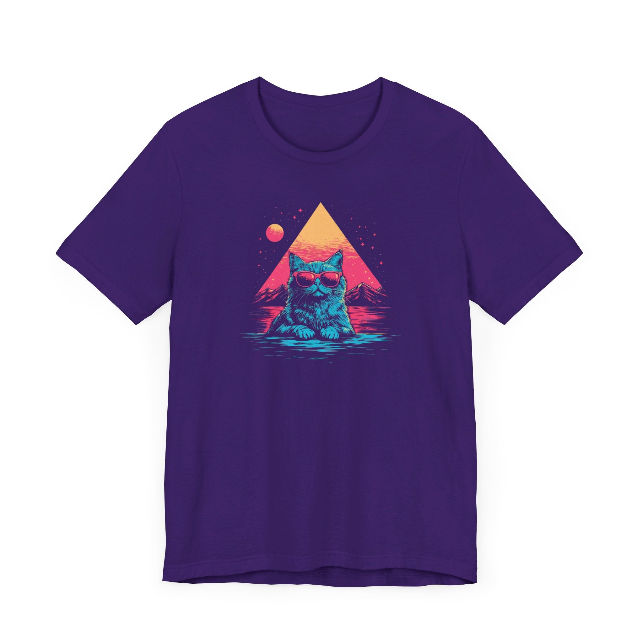 Retro Sunset Cat Graphic Tee – Cool Neon Vibes Cat Lover Shirt