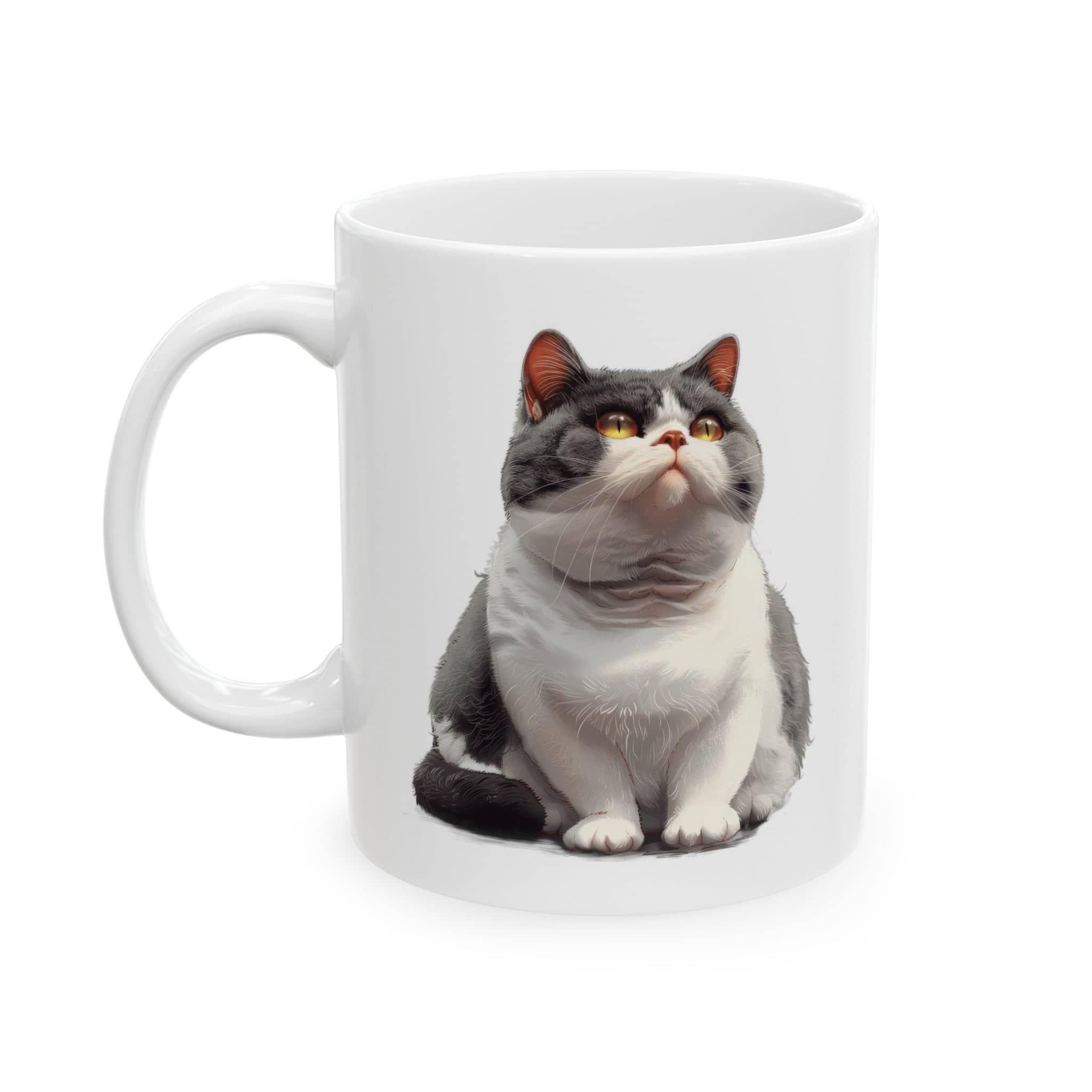 Sitting and Sleeping Tuxedo British Shorthair Cat Ceramic Mug, (11oz, 15oz)