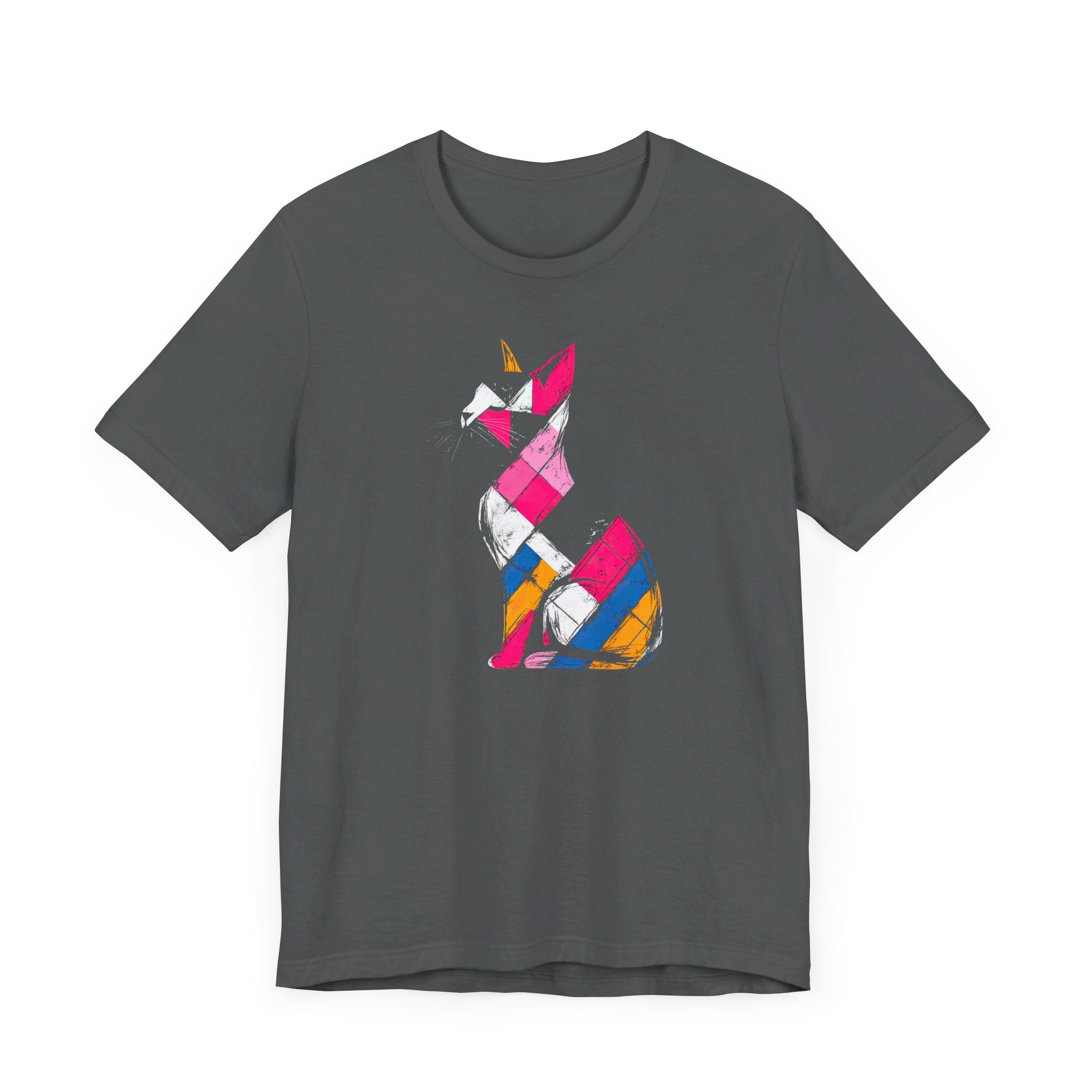 Colorful Geometric Cat T-Shirt – Modern Art Cat Design