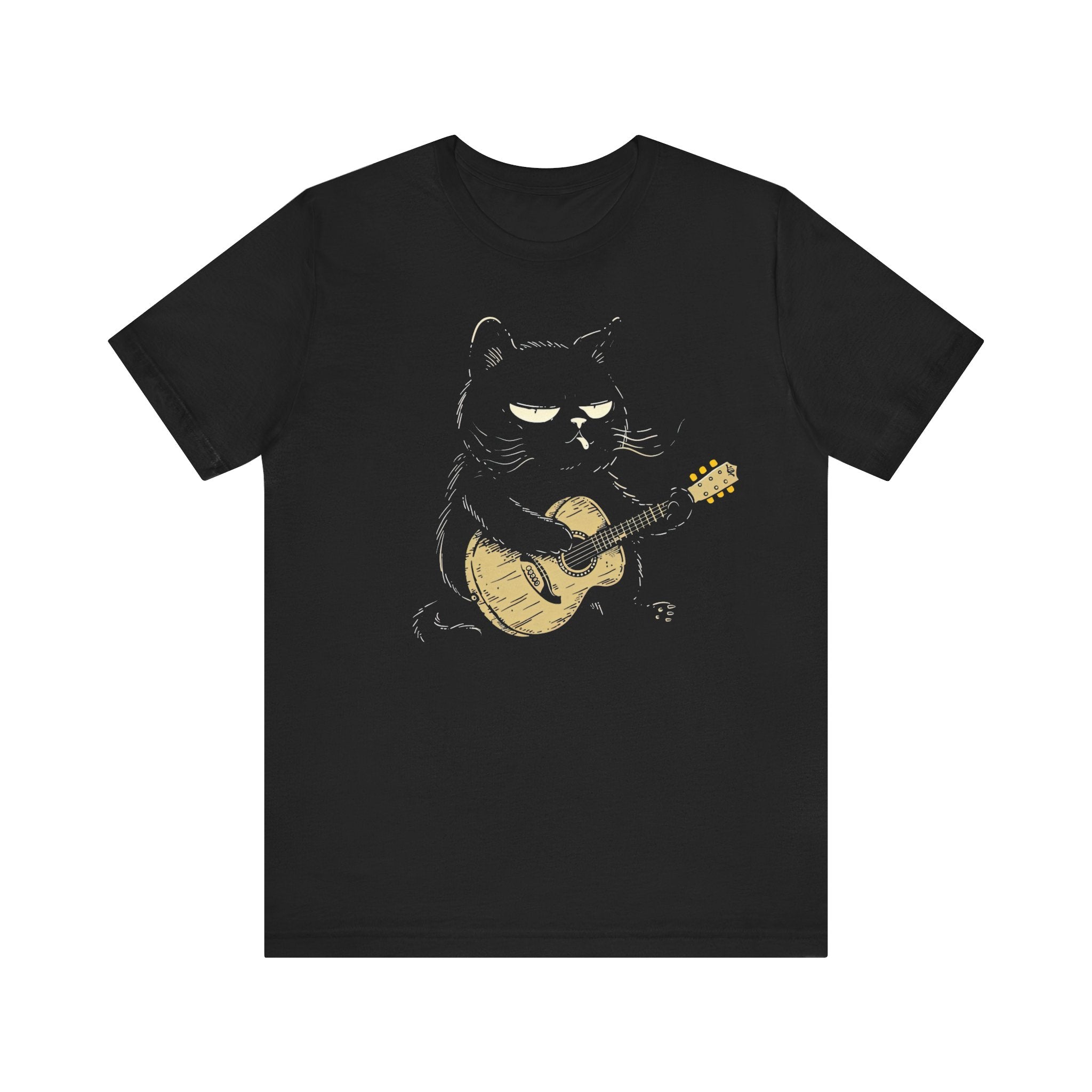 Grumpy Guitar Cat T-Shirt - Cool Cat Playing Guitar Design