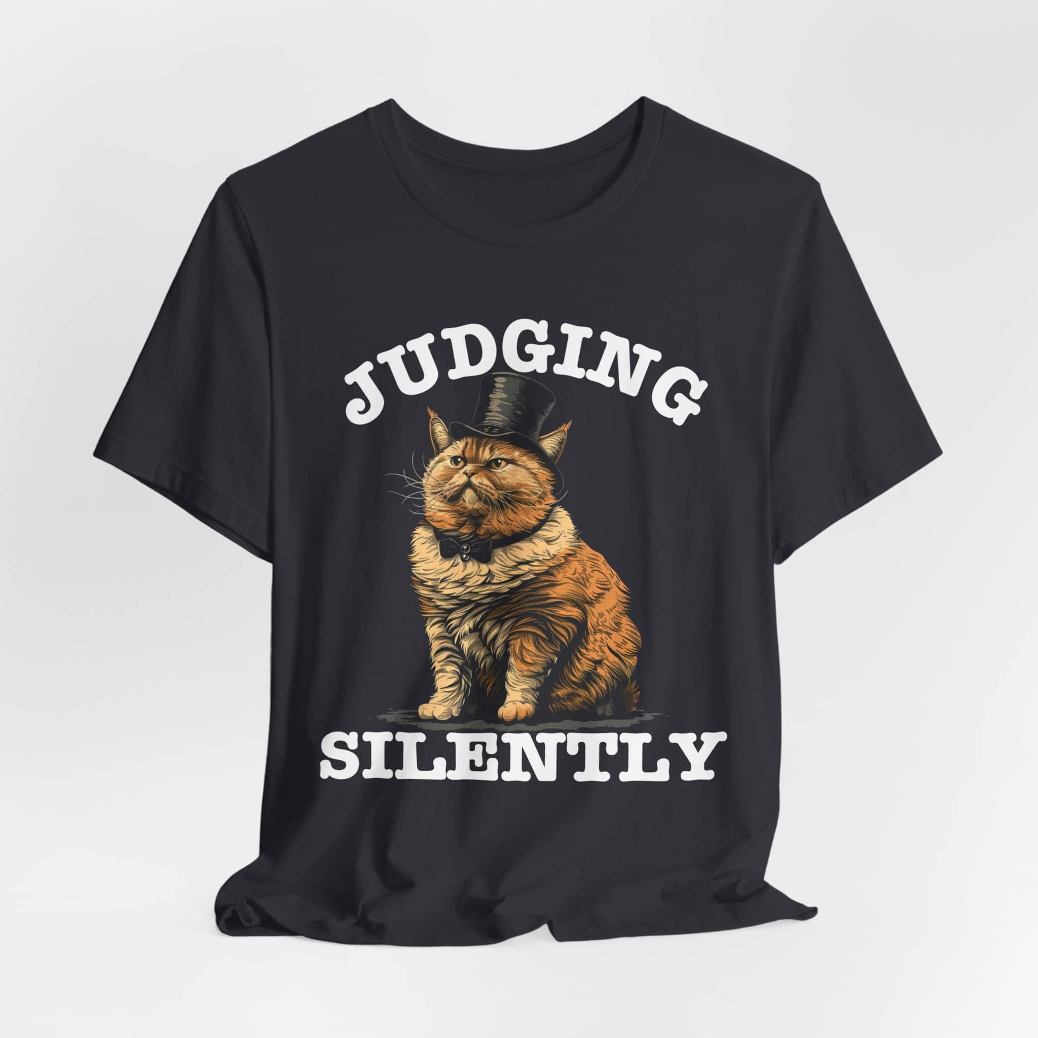 Judging Silently Cat T-Shirt, Whimsical Top Hat Cat Graphic Tee, Humorous Cat Lover Shirt, Unique Gift for Cat Enthusiasts