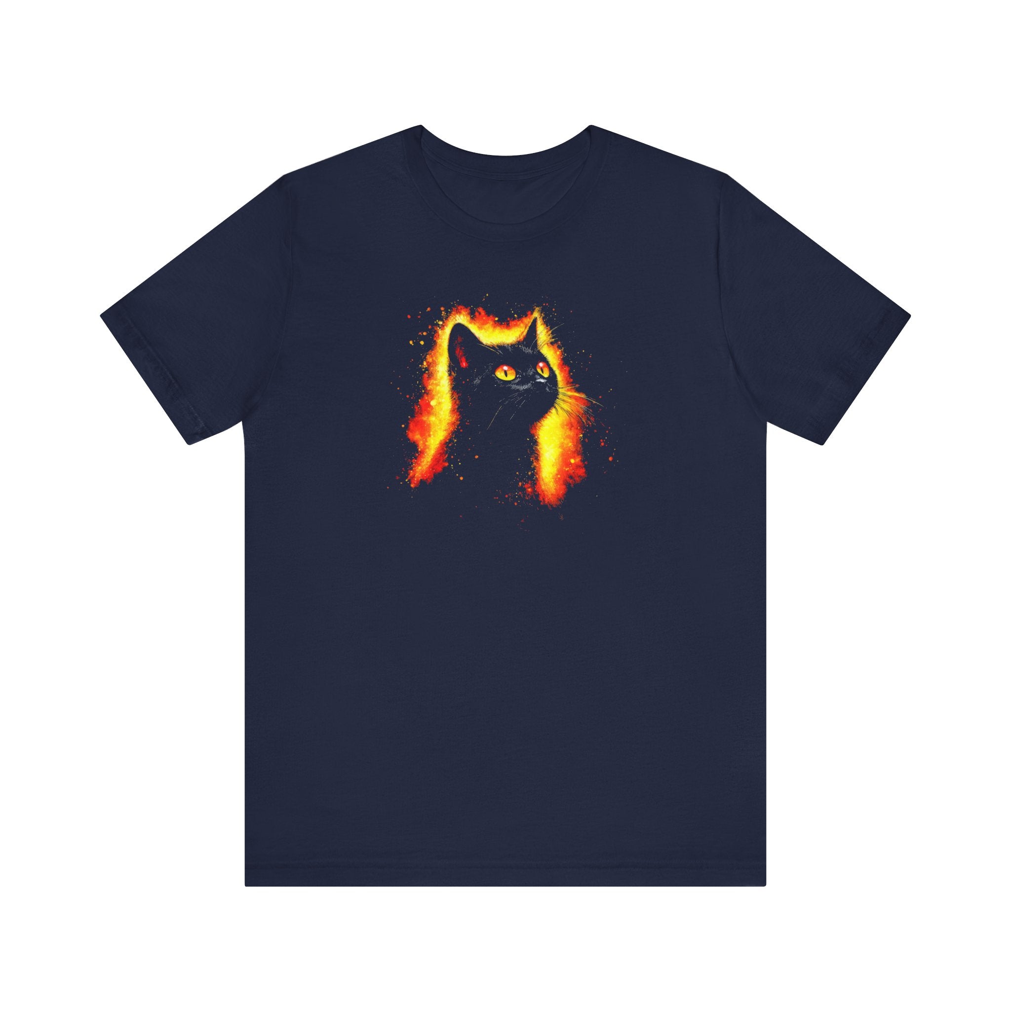 Fiery Black Cat Graphic Tee – Bold and Vibrant Cat Lover Shirt