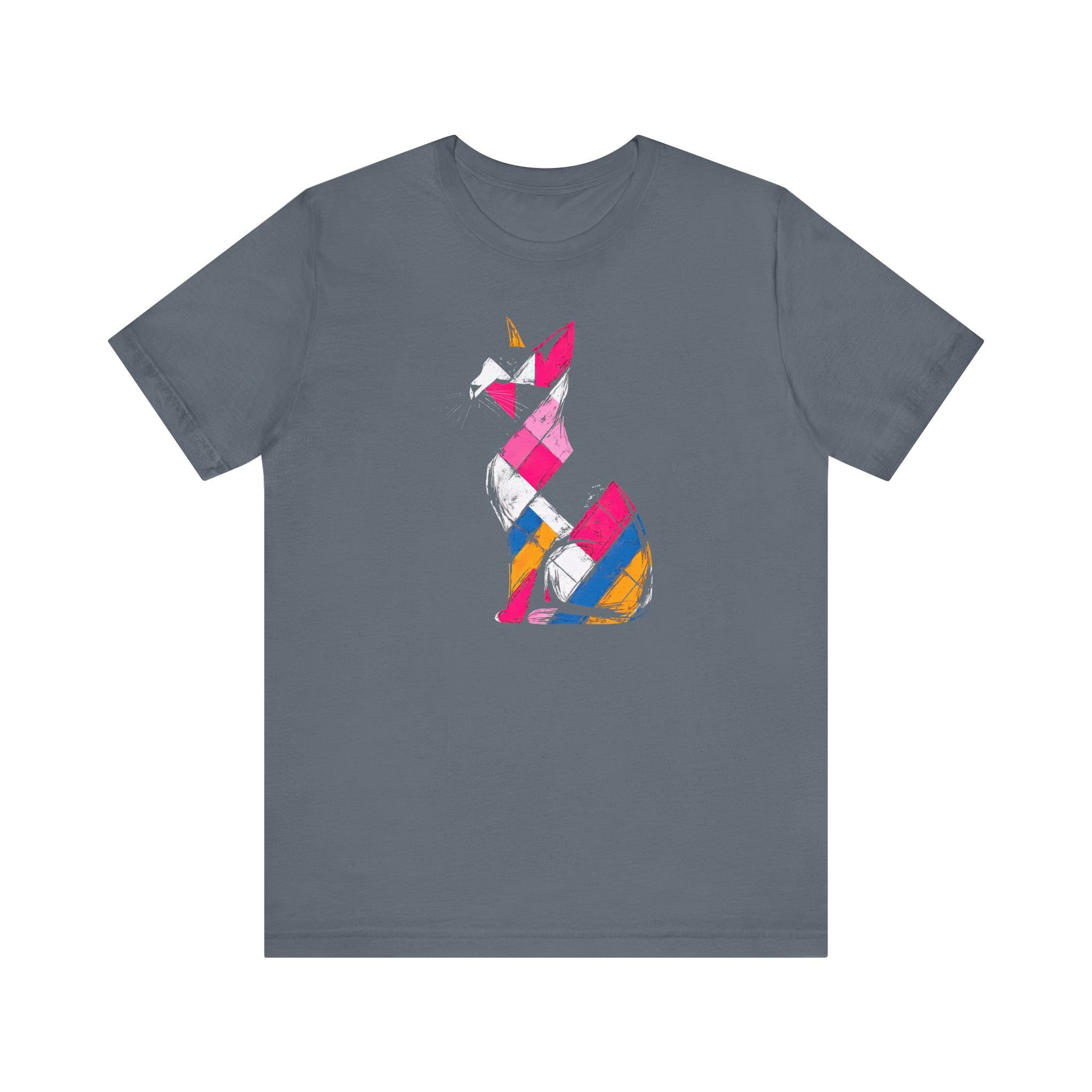 Colorful Geometric Cat T-Shirt – Modern Art Cat Design