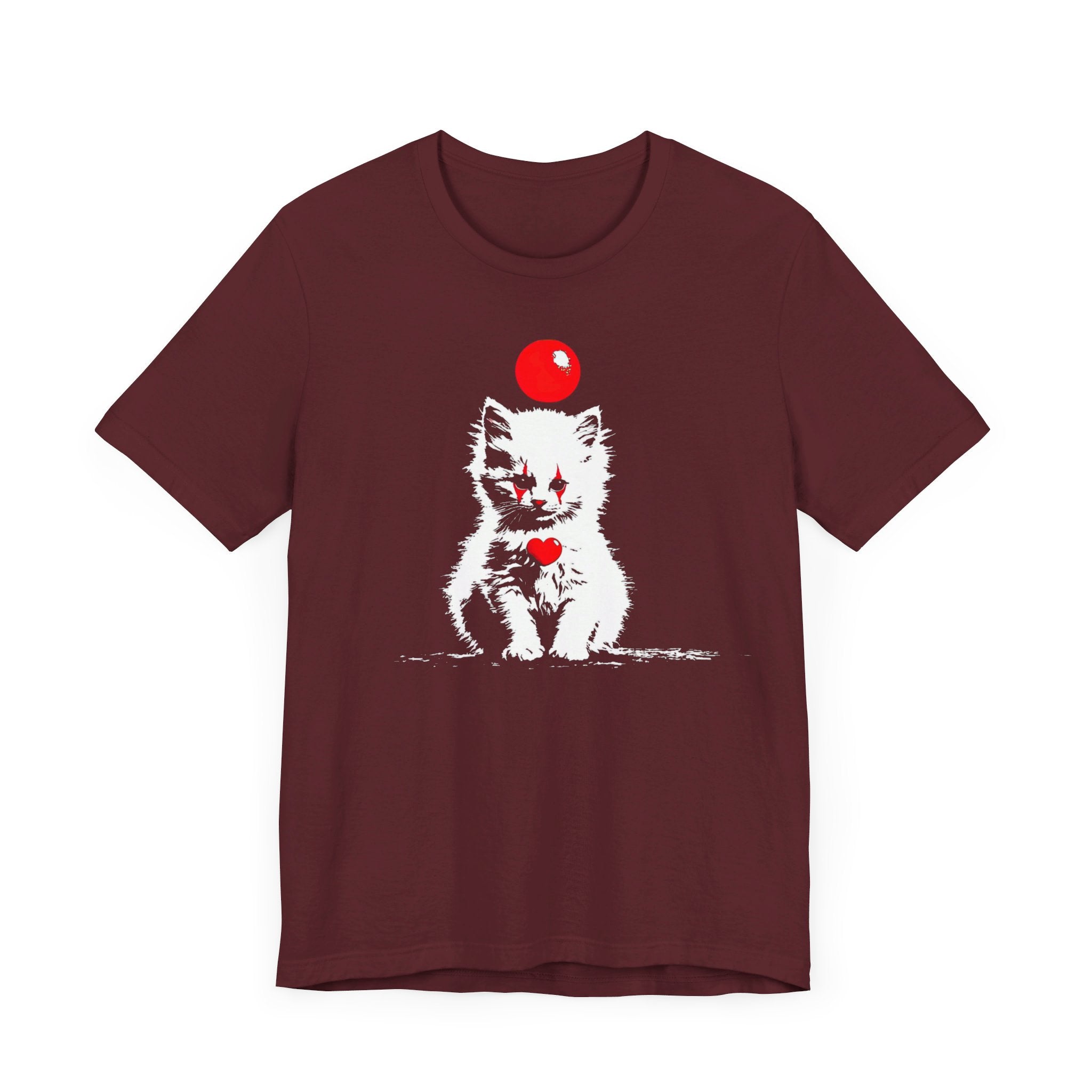 Creepy Clown Cat T-Shirt Playful and Spooky Design
