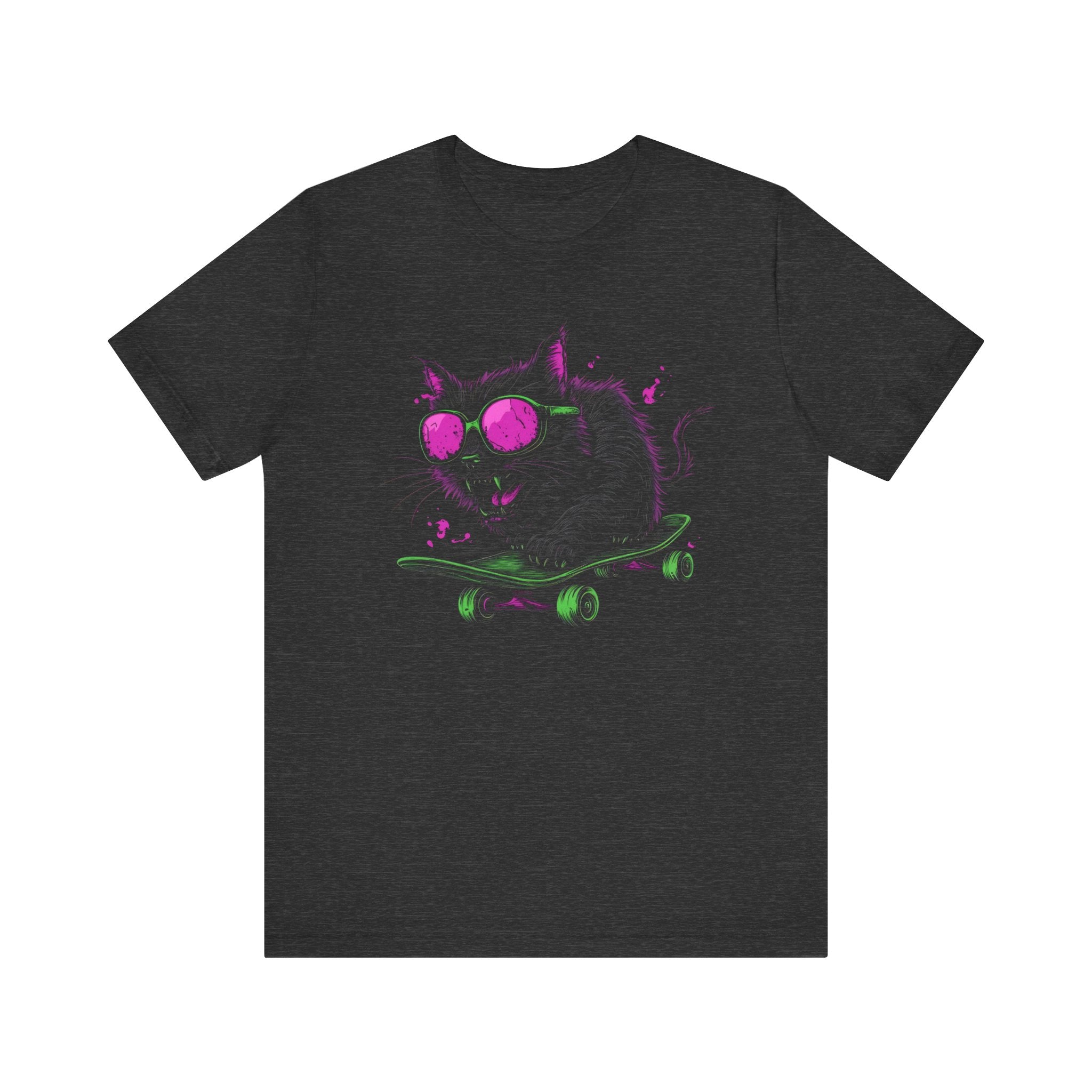 Cool Cat on Skateboard T-Shirt Neon Sunglasses Design